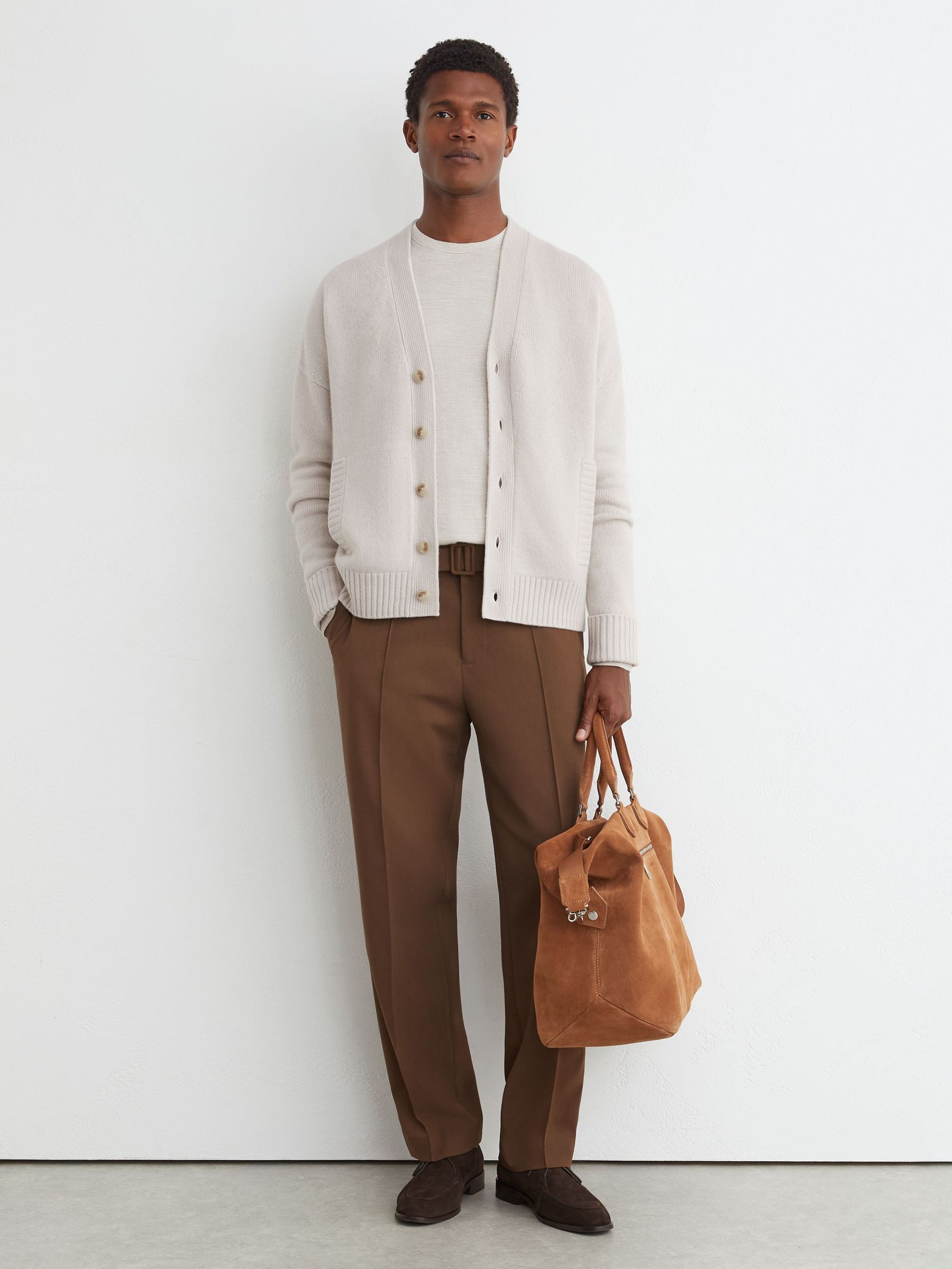 100% Cashmere V-Neck Cardigan in Parchment Grey - Image 3 of 7