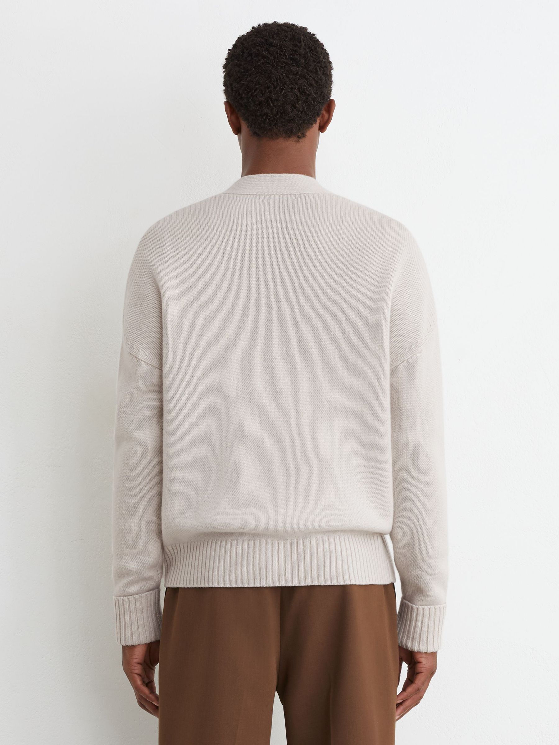 100% Cashmere V-Neck Cardigan in Parchment Grey - Image 5 of 7
