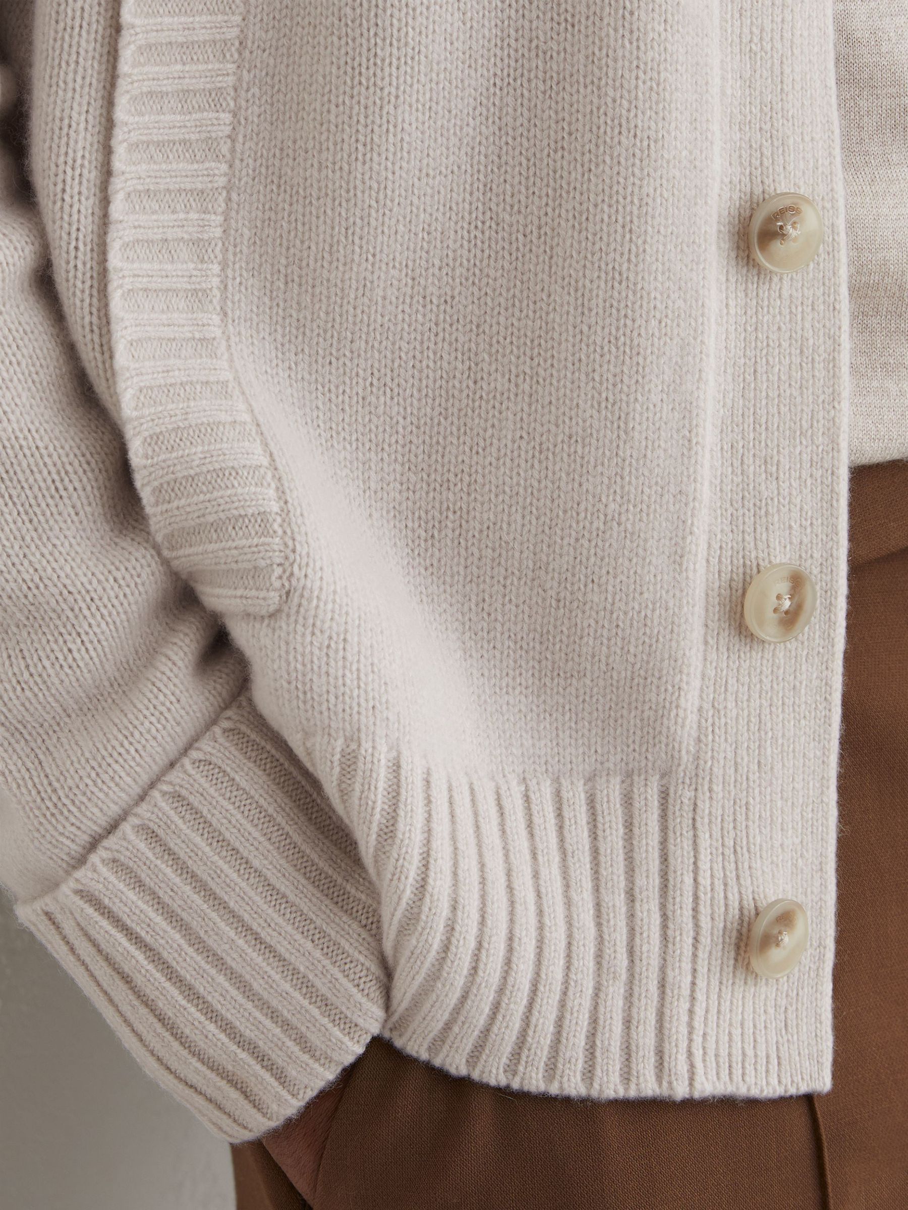 100% Cashmere V-Neck Cardigan in Parchment Grey - Image 6 of 7