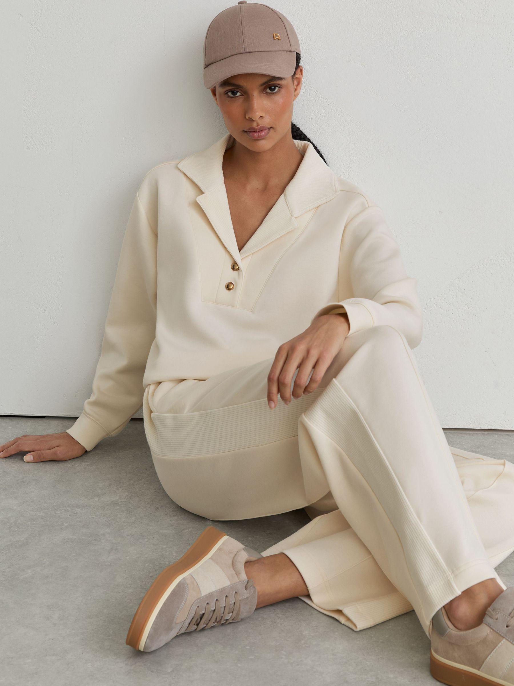 Premium Interlock Wide-Leg Joggers in Ivory - Image 1 of 8