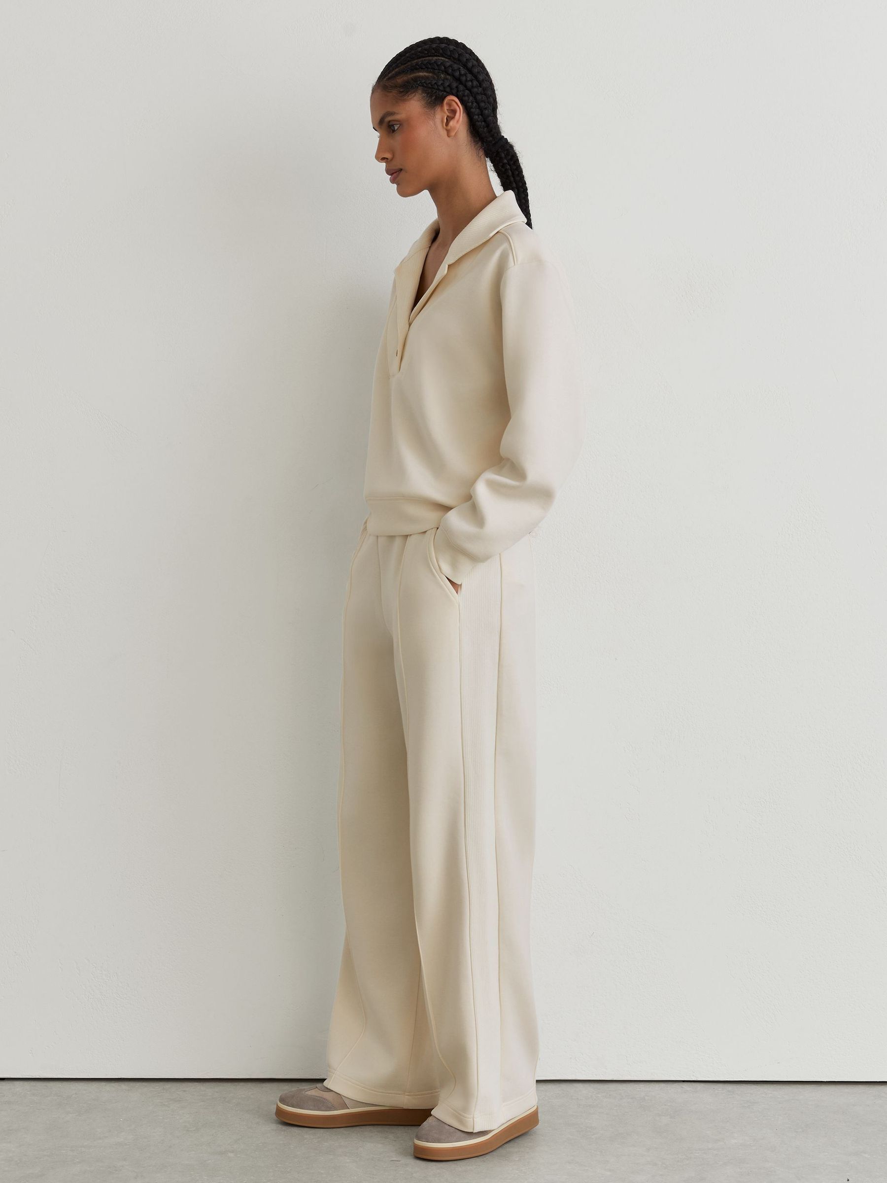 Premium Interlock Wide-Leg Joggers in Ivory - Image 6 of 8