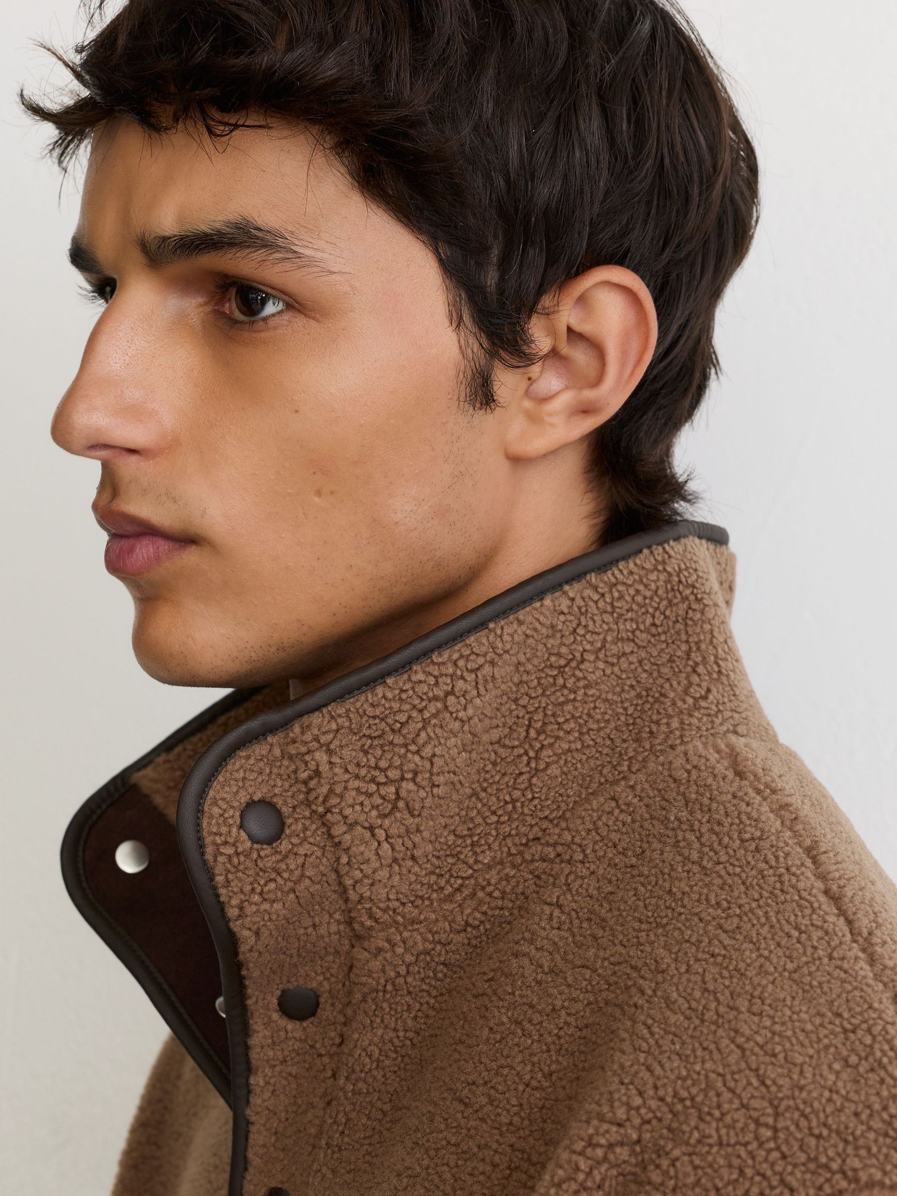 Monogram Funnel-Neck Half-Button Fleece in Camel Brown - Image 10 of 10