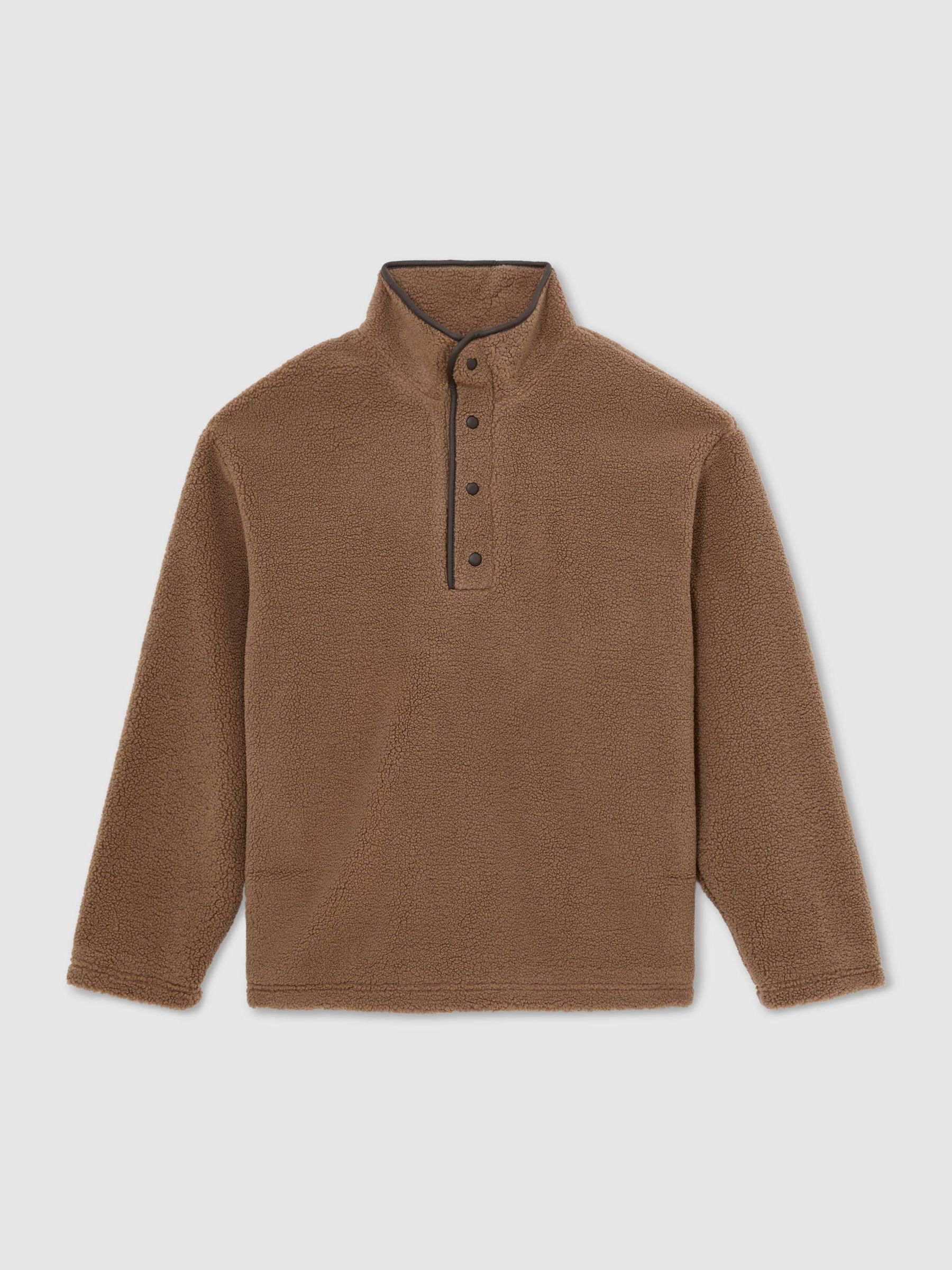 Monogram Funnel-Neck Half-Button Fleece in Camel Brown - Image 2 of 10