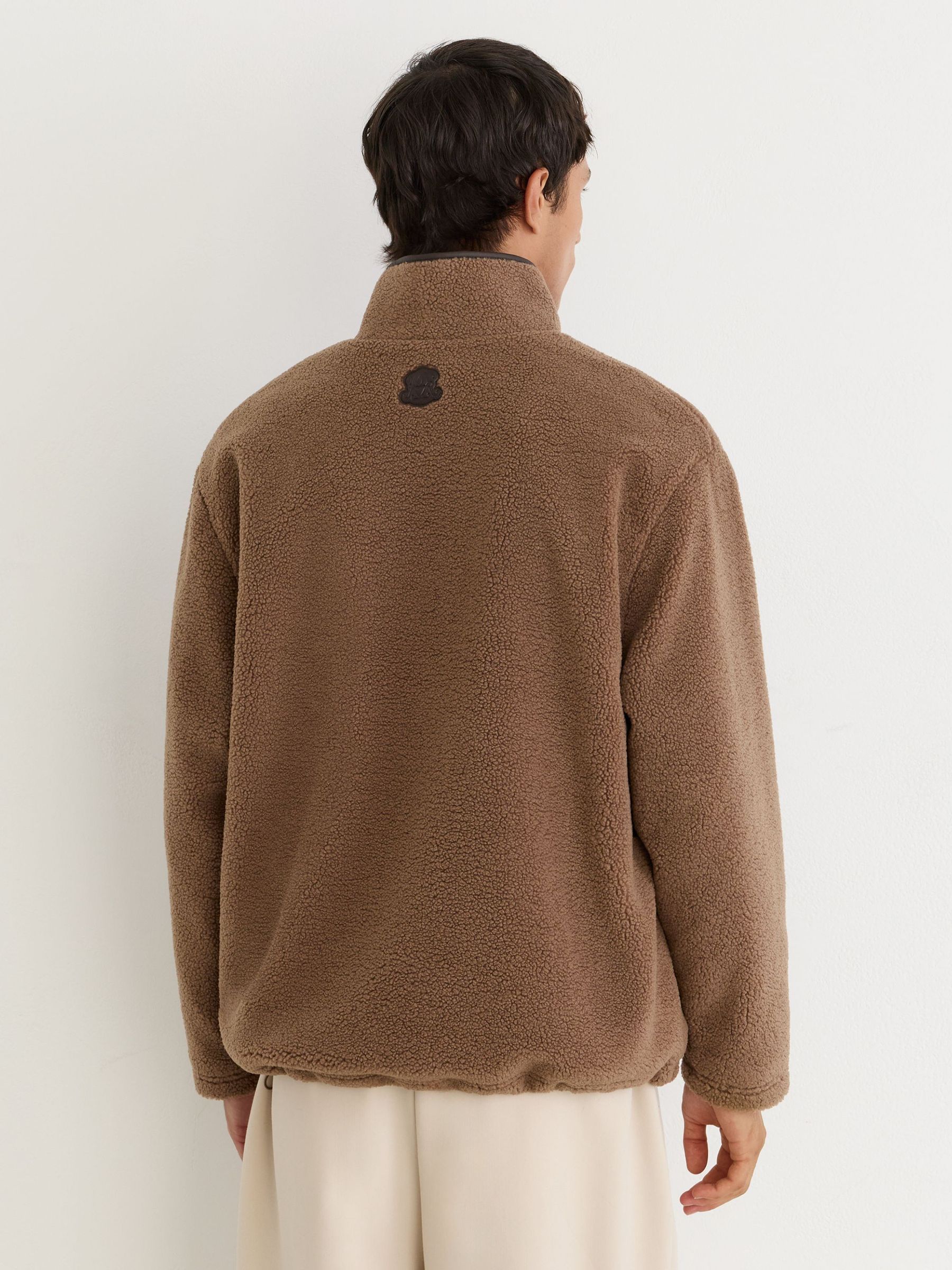 Monogram Funnel-Neck Half-Button Fleece in Camel Brown - Image 8 of 10