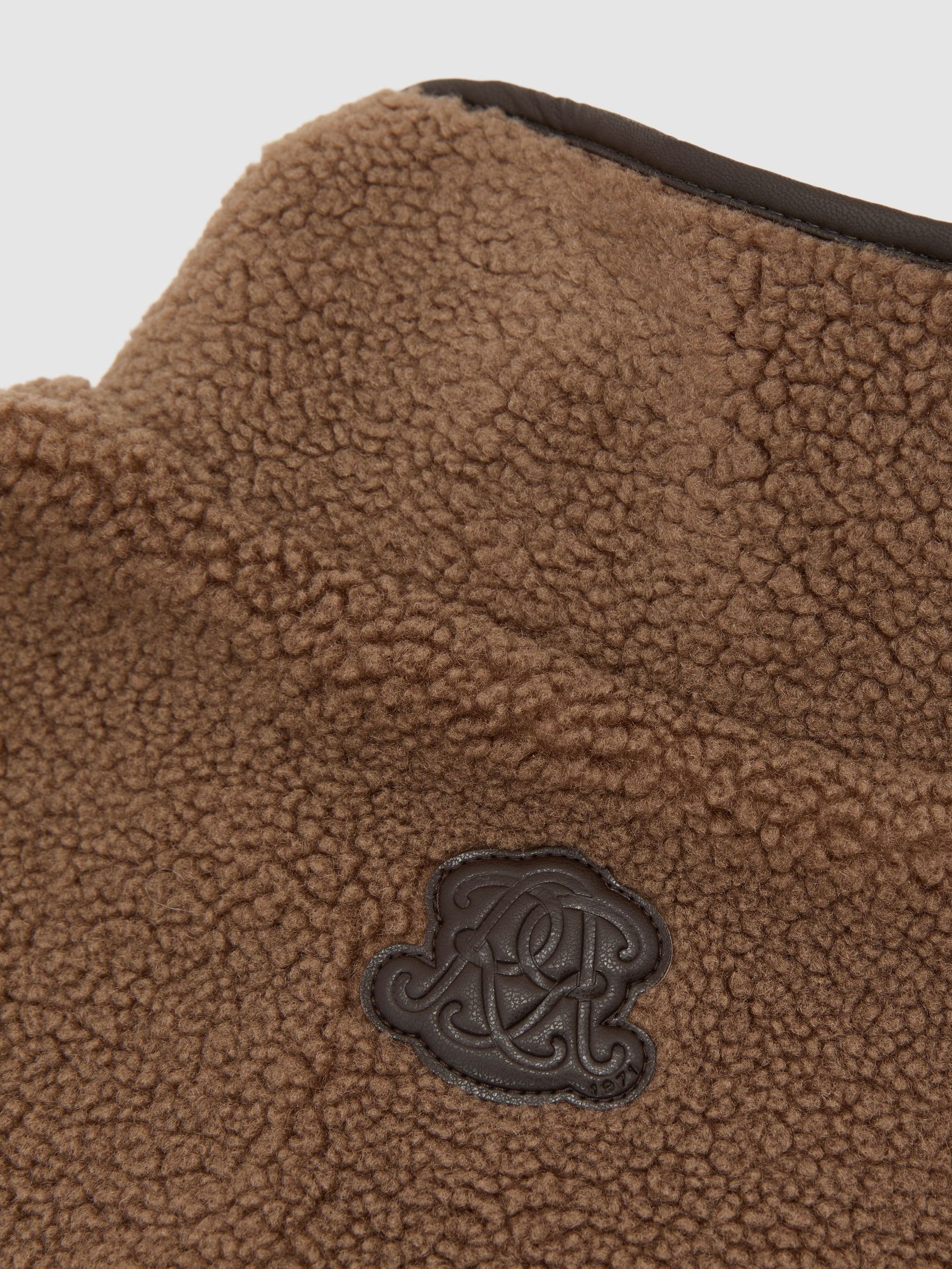 Monogram Funnel-Neck Half-Button Fleece in Camel Brown - Image 9 of 10