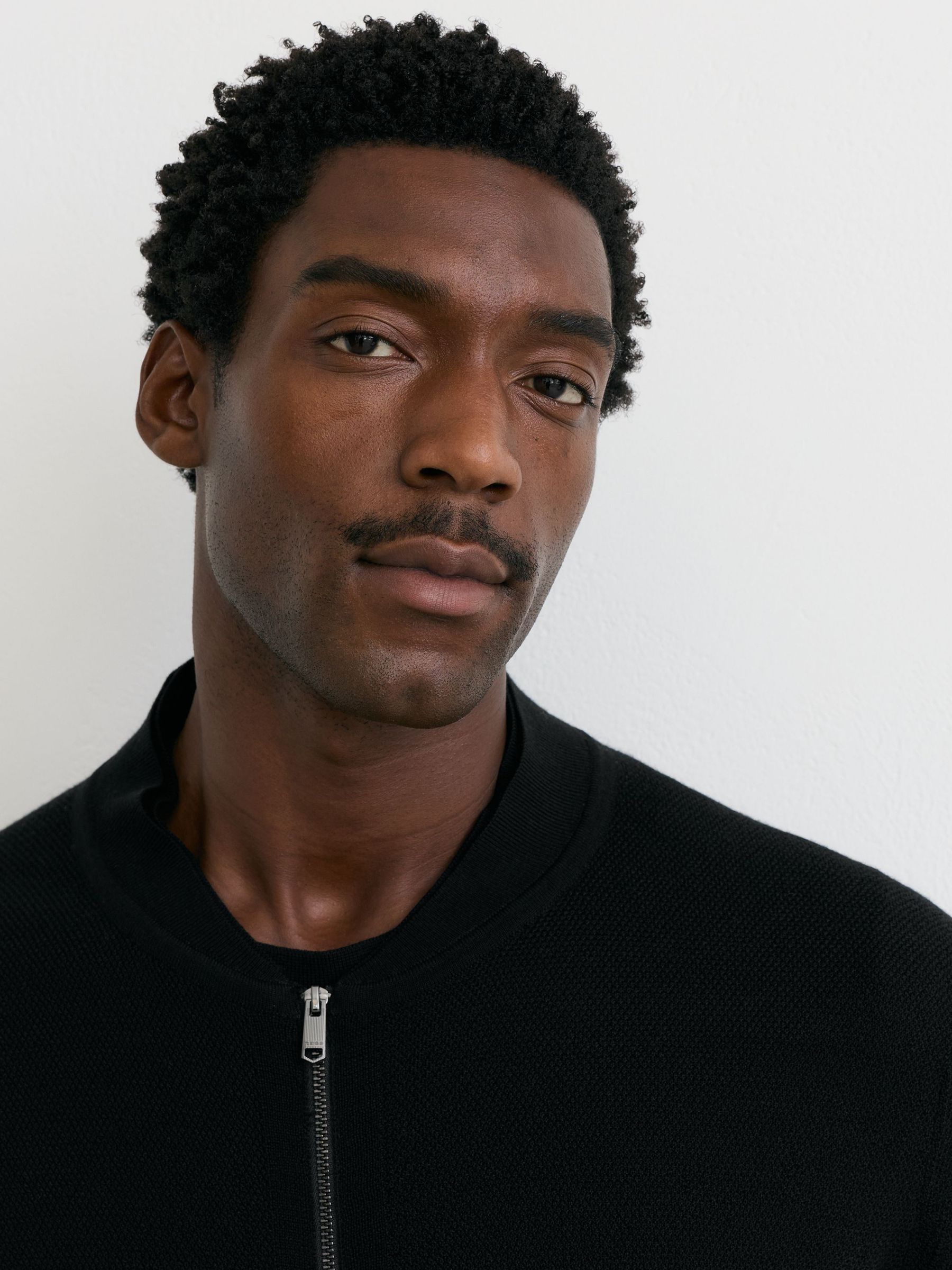 Merino Wool Textured Bomber Cardigan in Black - Image 4 of 7