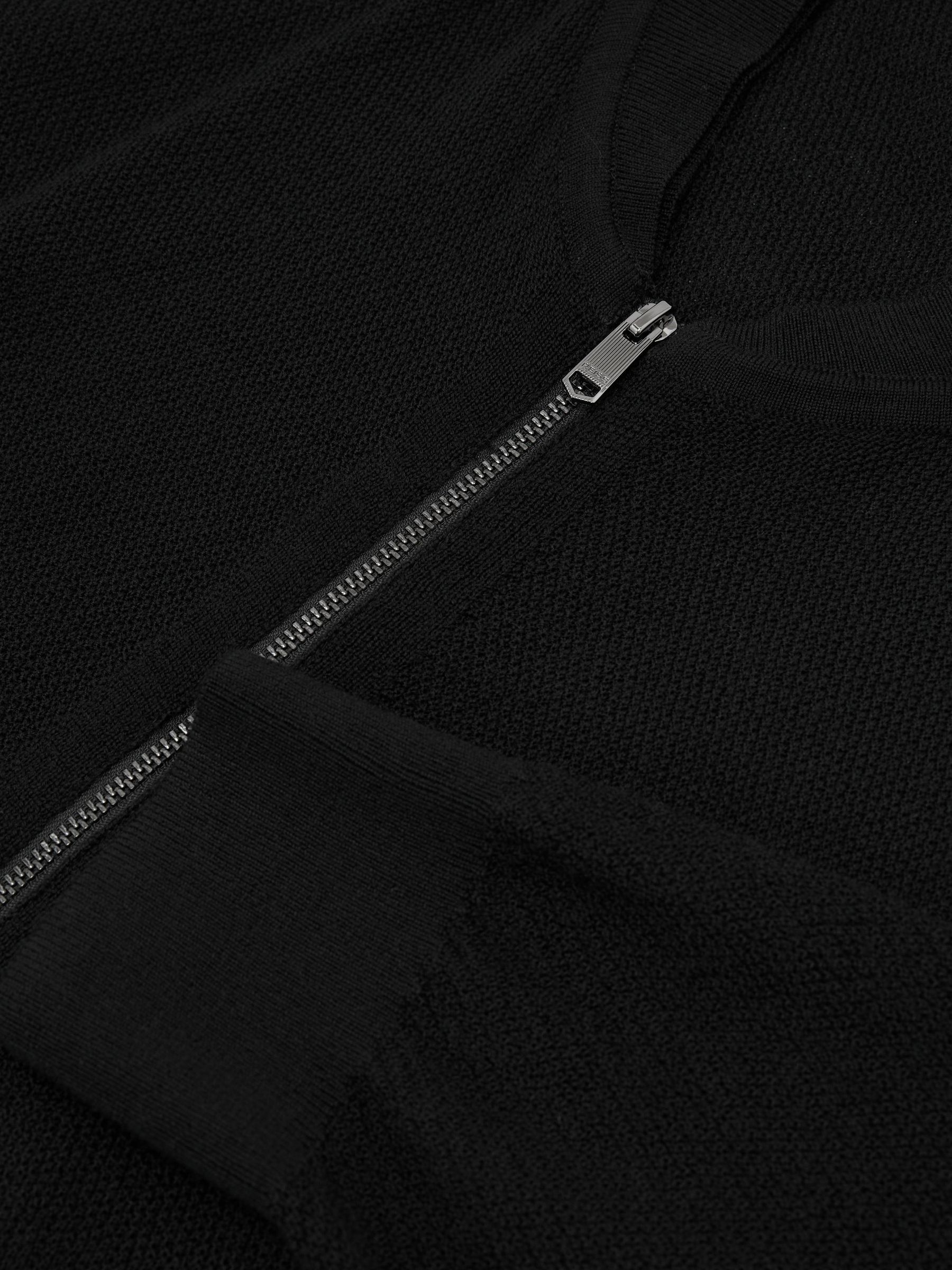 Merino Wool Textured Bomber Cardigan in Black - Image 7 of 7