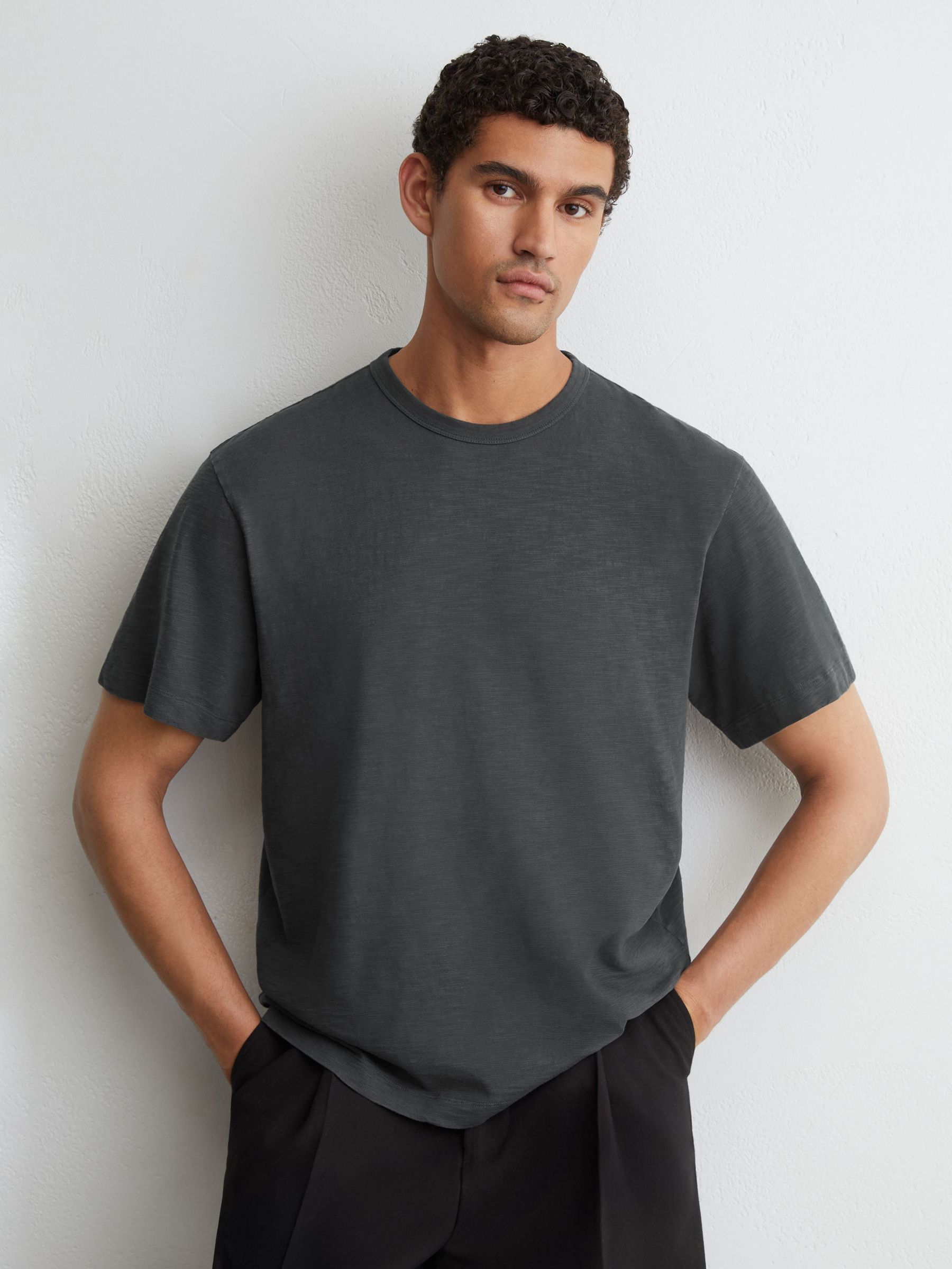 Cotton Slub Relaxed-Fit T-Shirt in Navy - Image 1 of 6