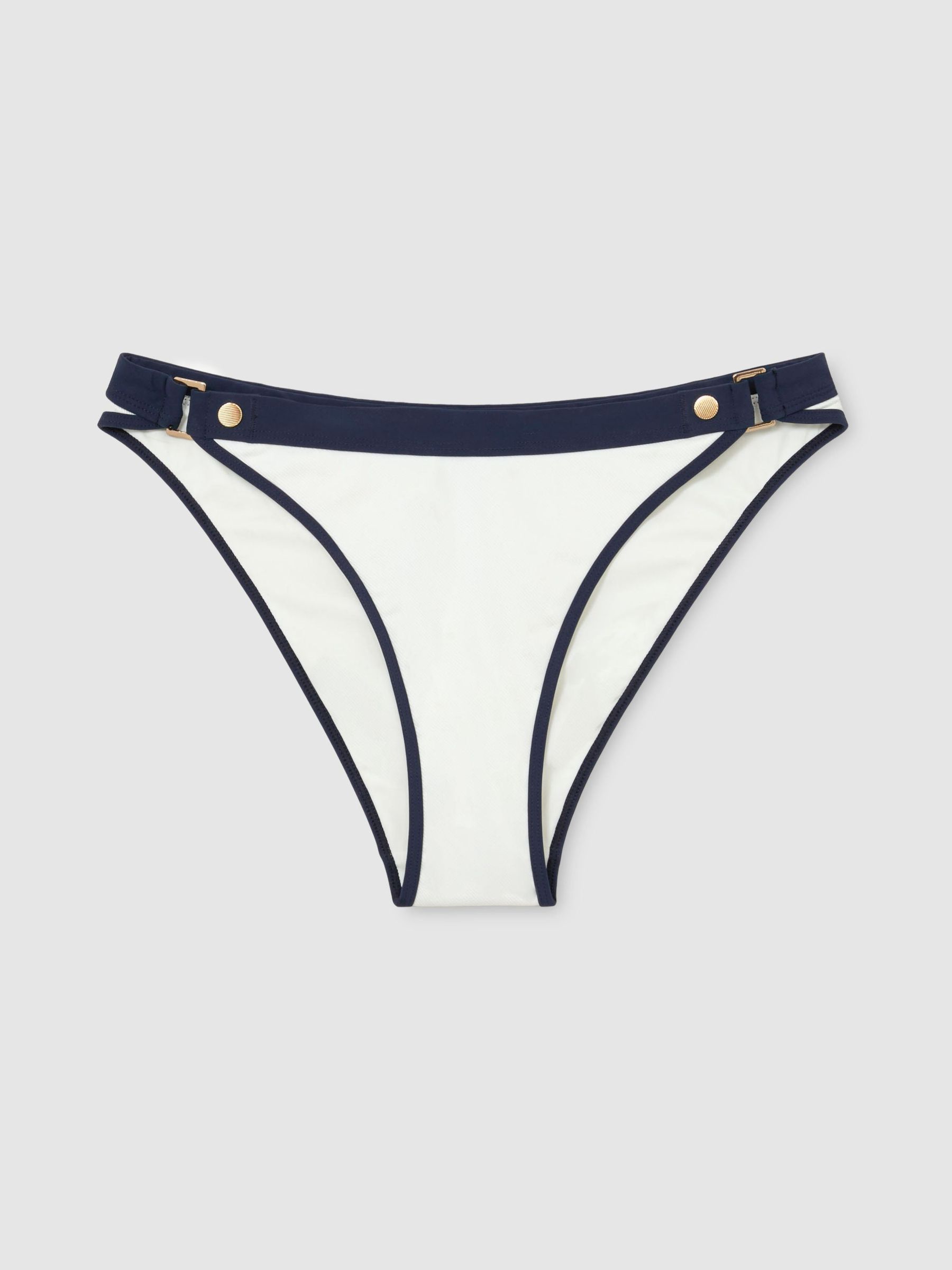 Contrast Fixed-Side Bikini Bottoms in Ivory/Navy - Image 2 of 7