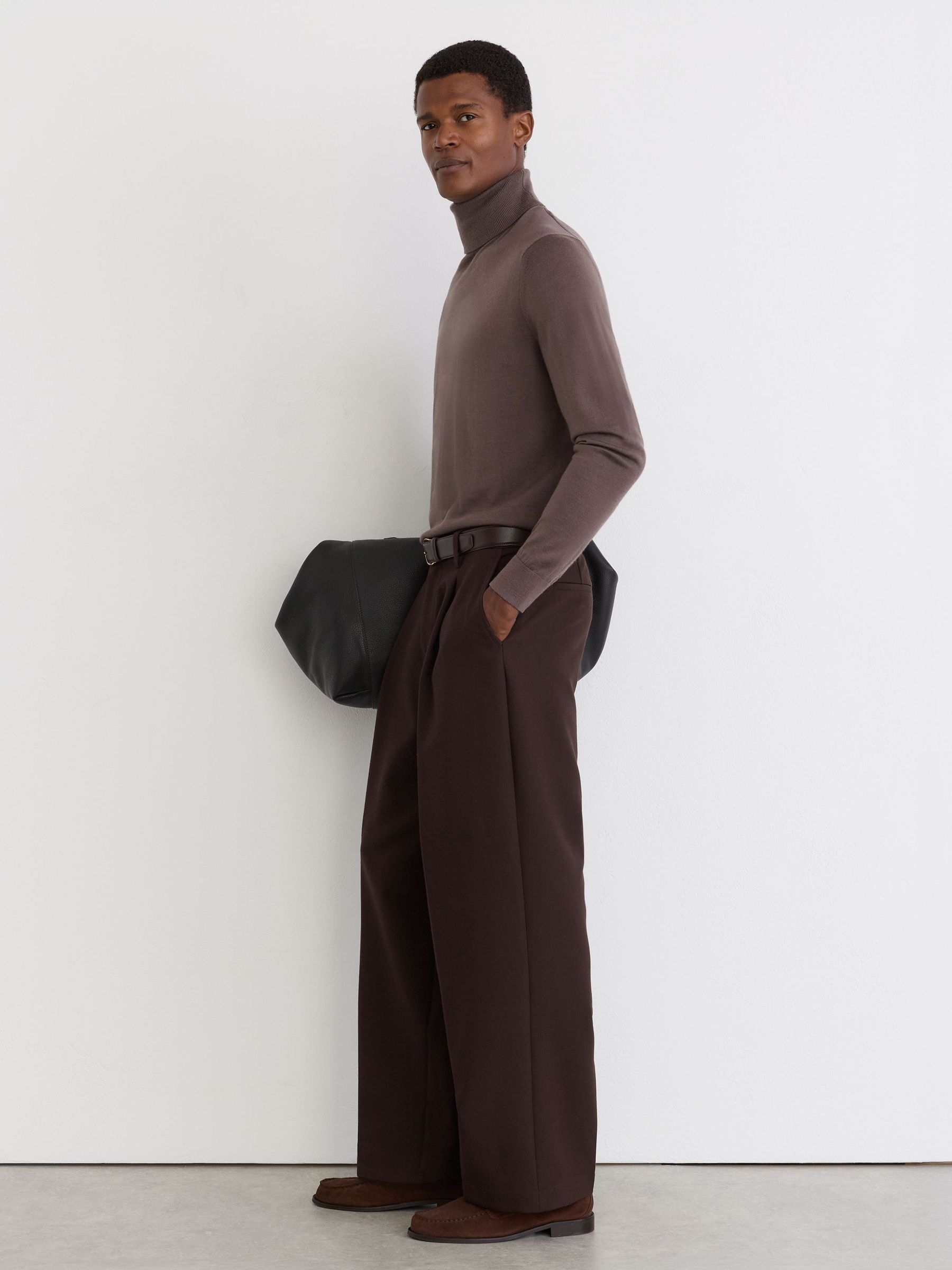 Merino Wool Roll-Neck Jumper in Ridge Brown - Image 4 of 7