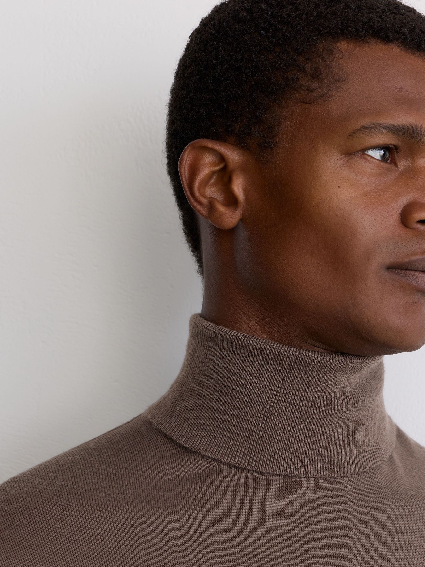 Merino Wool Roll-Neck Jumper in Ridge Brown - Image 5 of 7