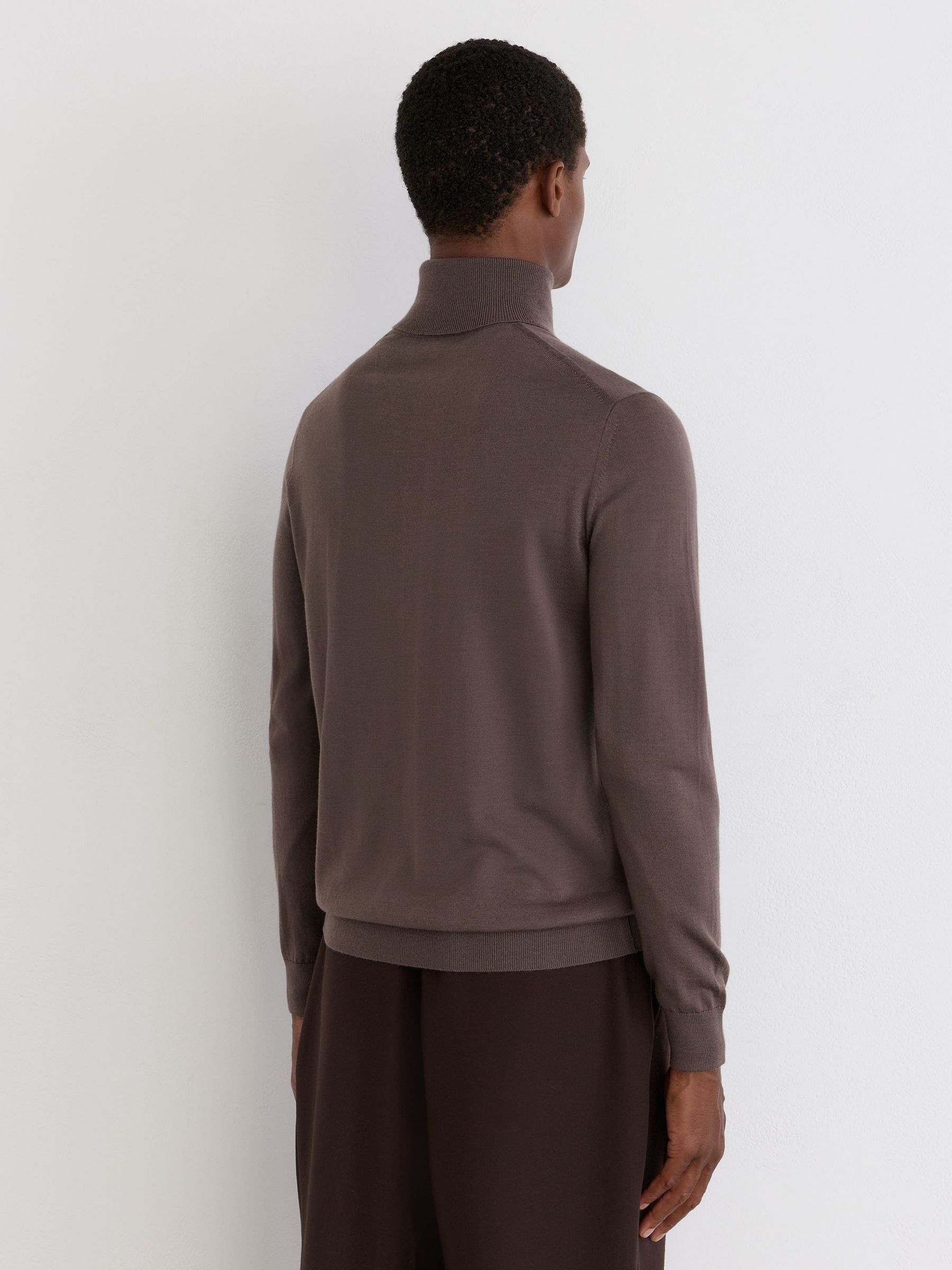 Merino Wool Roll-Neck Jumper in Ridge Brown - Image 6 of 7