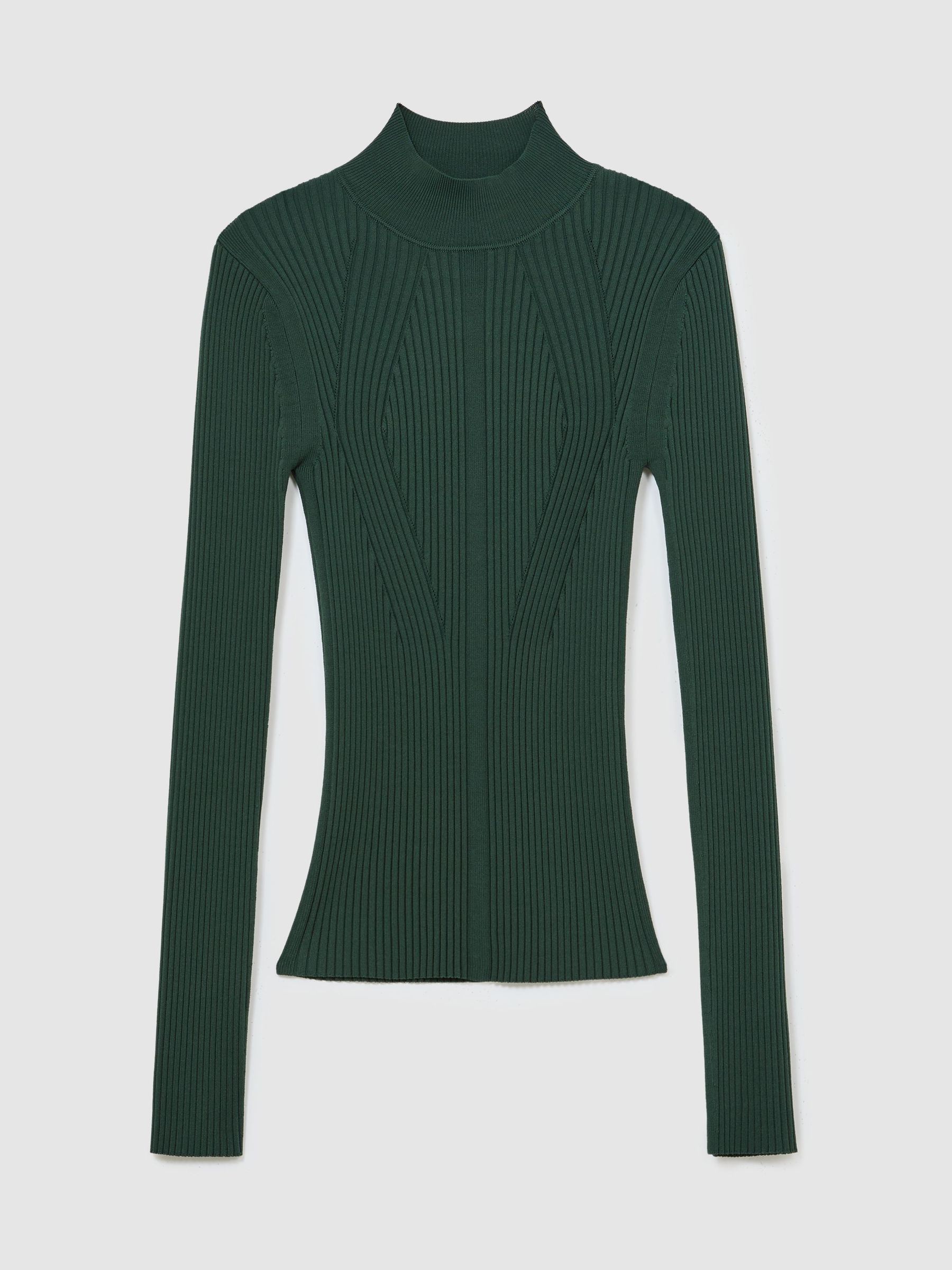 Rib-Knit Mock-Neck Jumper in Teal Green - Image 2 of 7