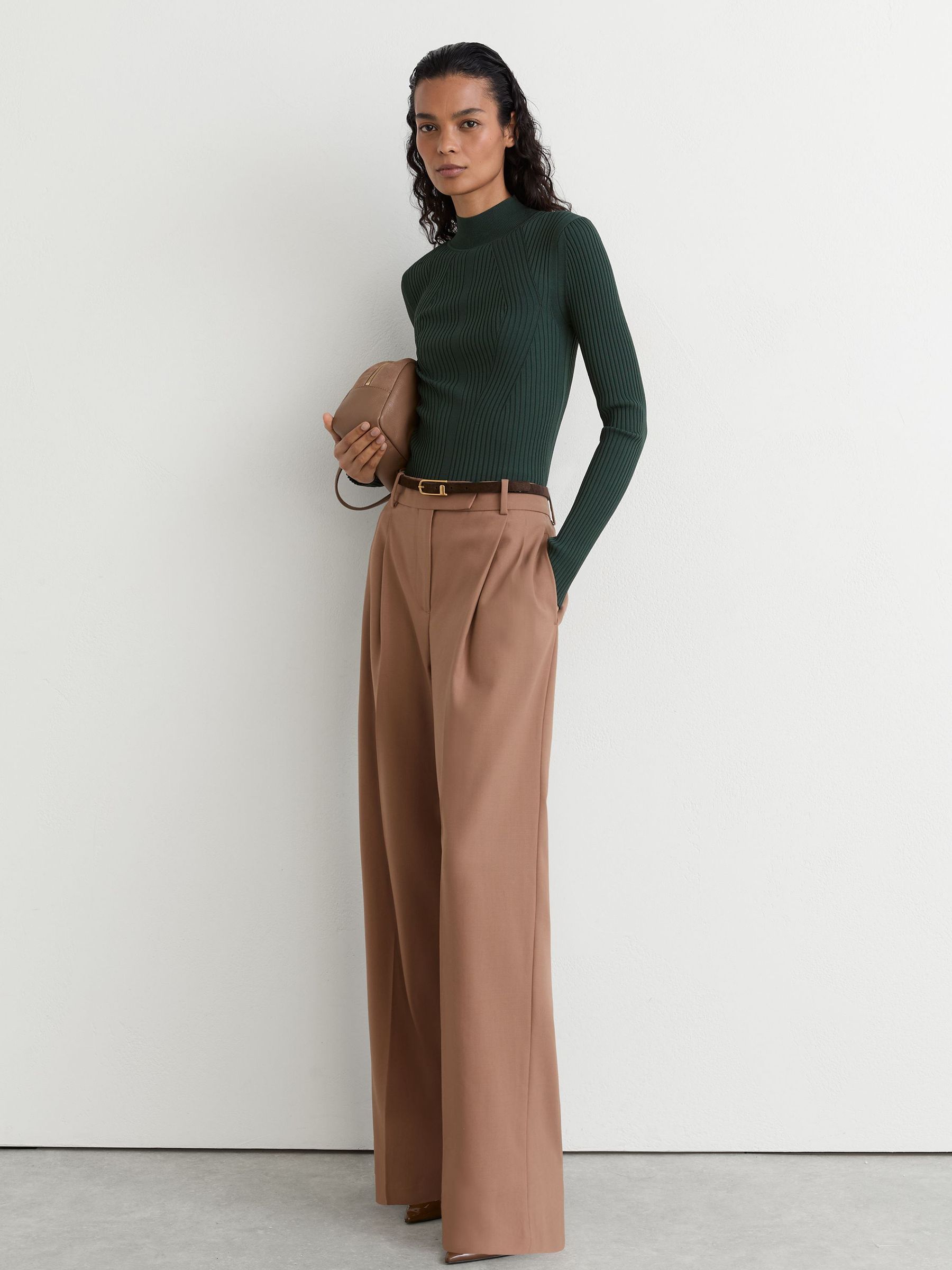 Rib-Knit Mock-Neck Jumper in Teal Green - Image 3 of 7
