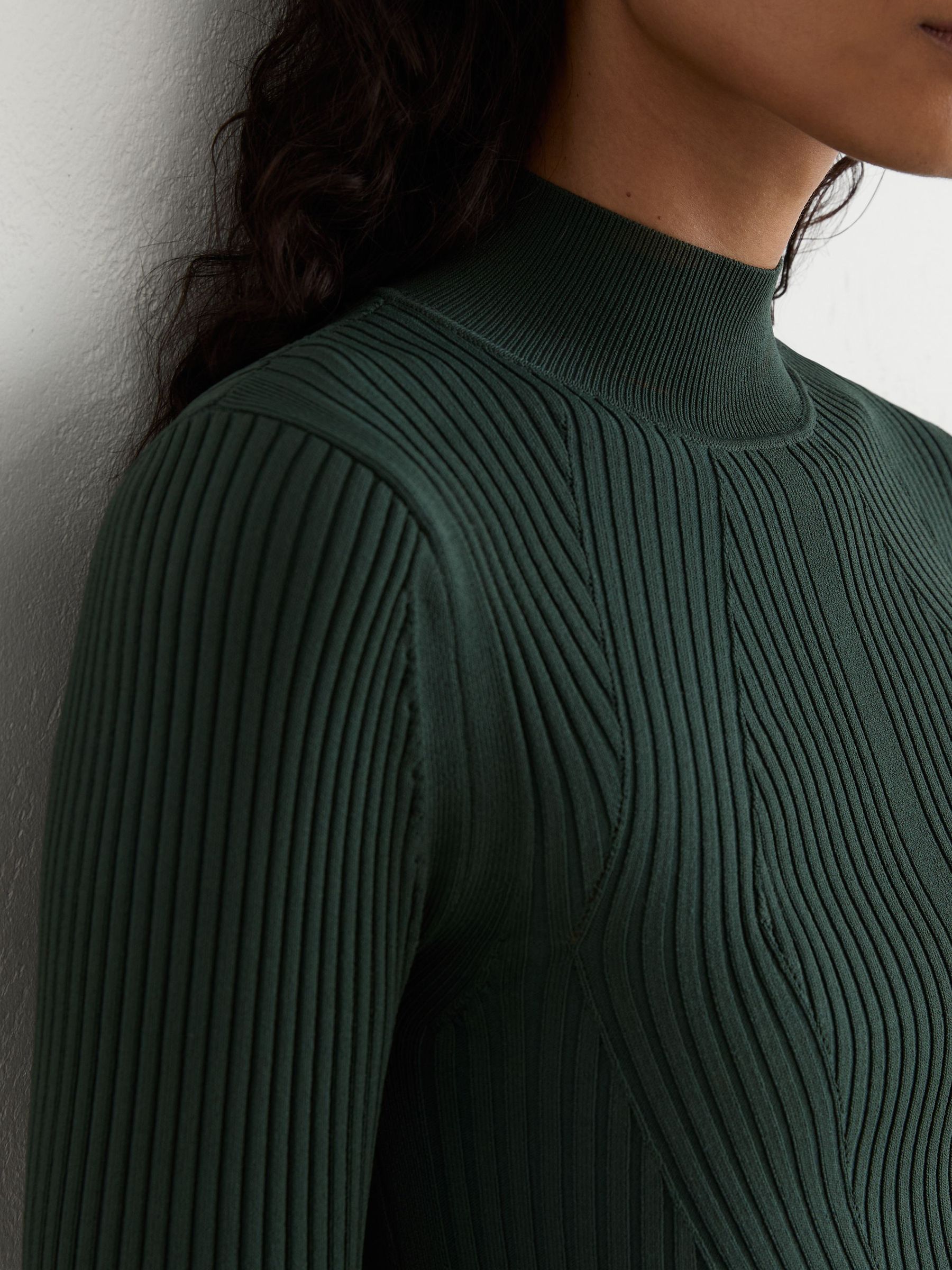 Rib-Knit Mock-Neck Jumper in Teal Green - Image 5 of 7