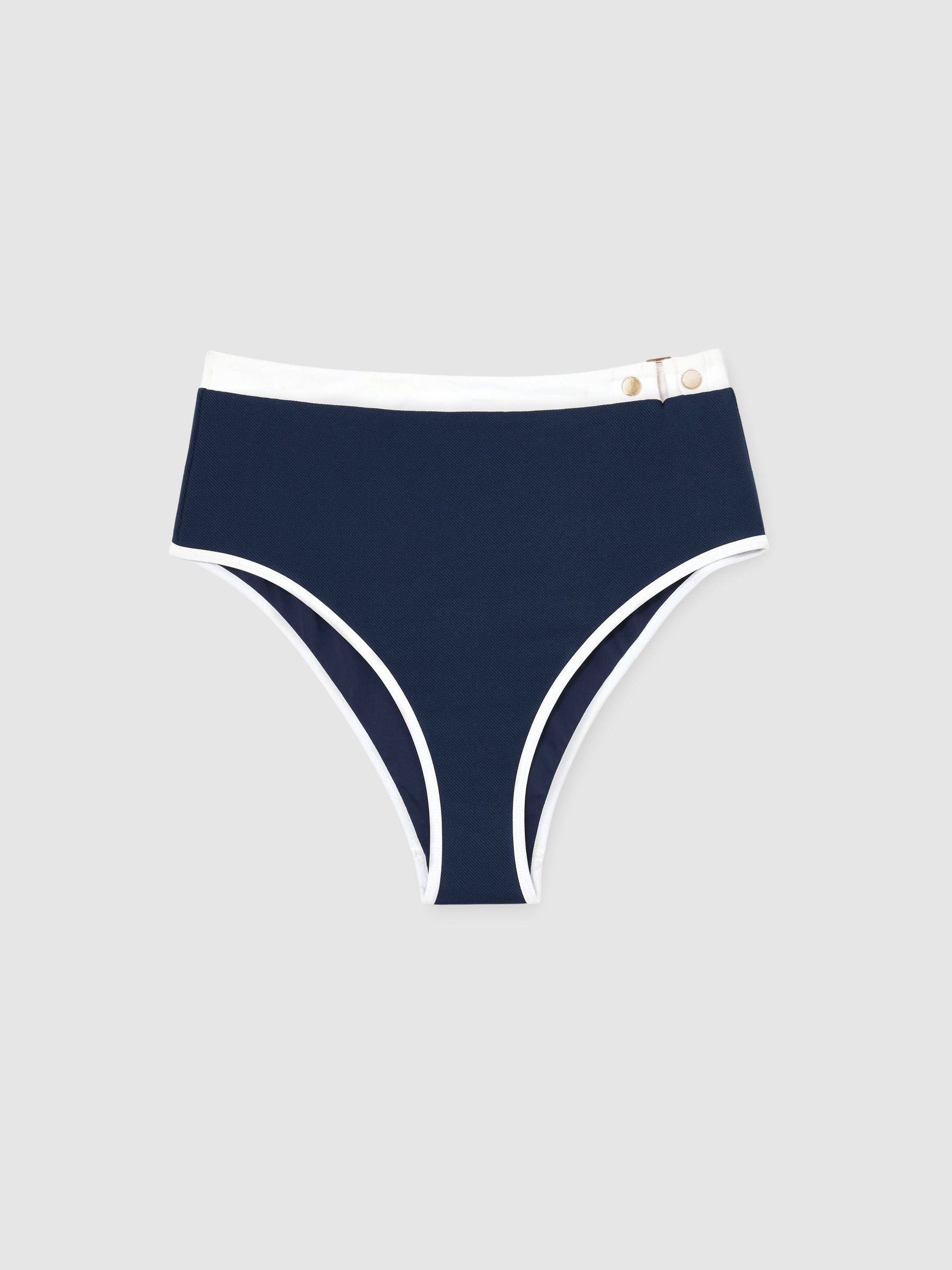 Textured Colour-Block Bikini Bottoms in Navy/Ivory - Image 2 of 6