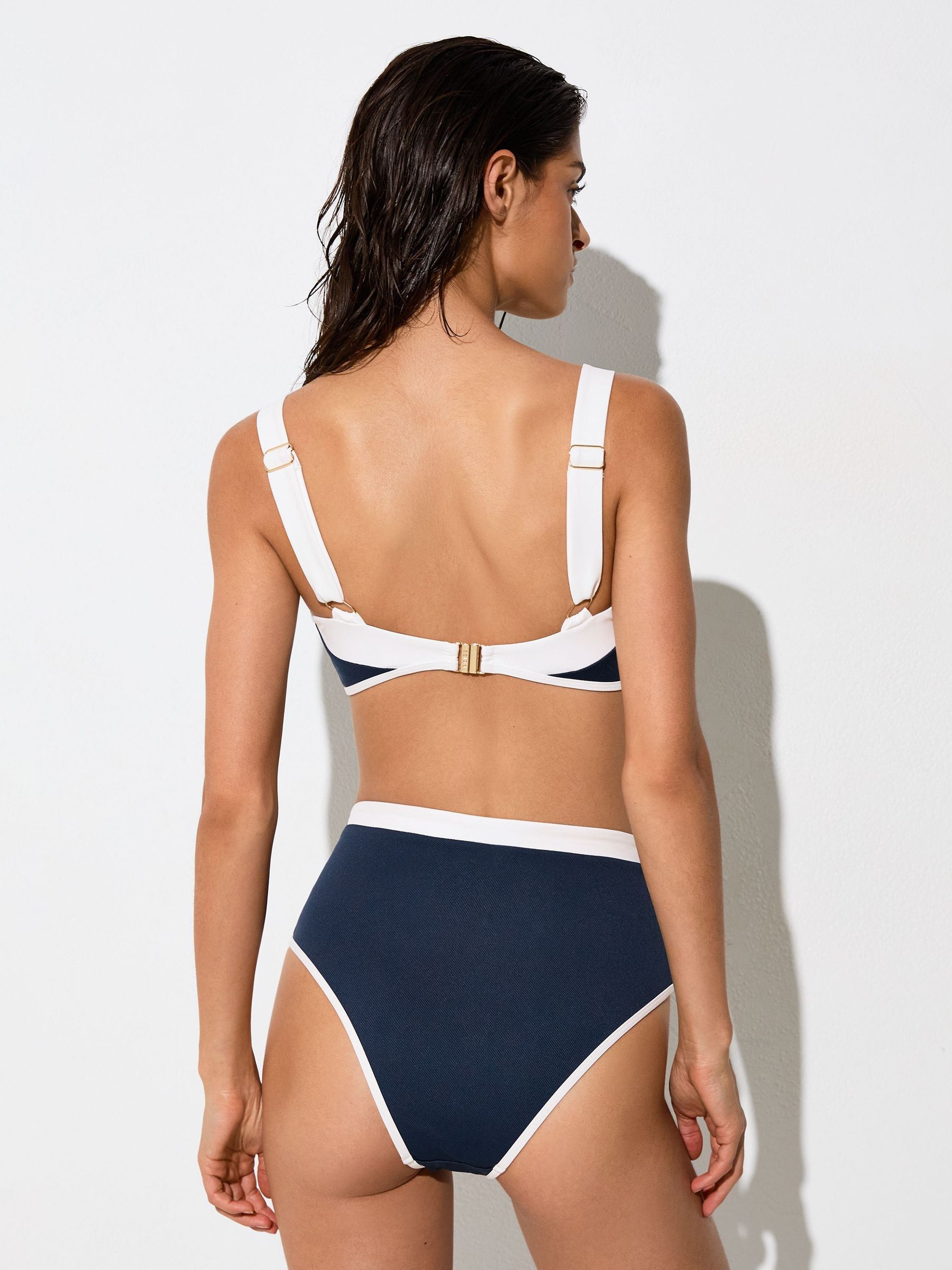 Textured Colour-Block Bikini Bottoms in Navy/Ivory - Image 5 of 6