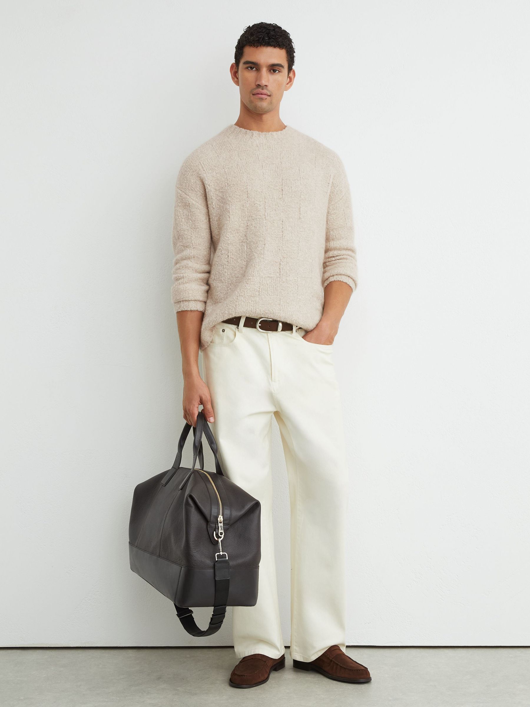 Wool-Cashmere Bouclé Square-Knit Jumper in Ecru - Image 3 of 7