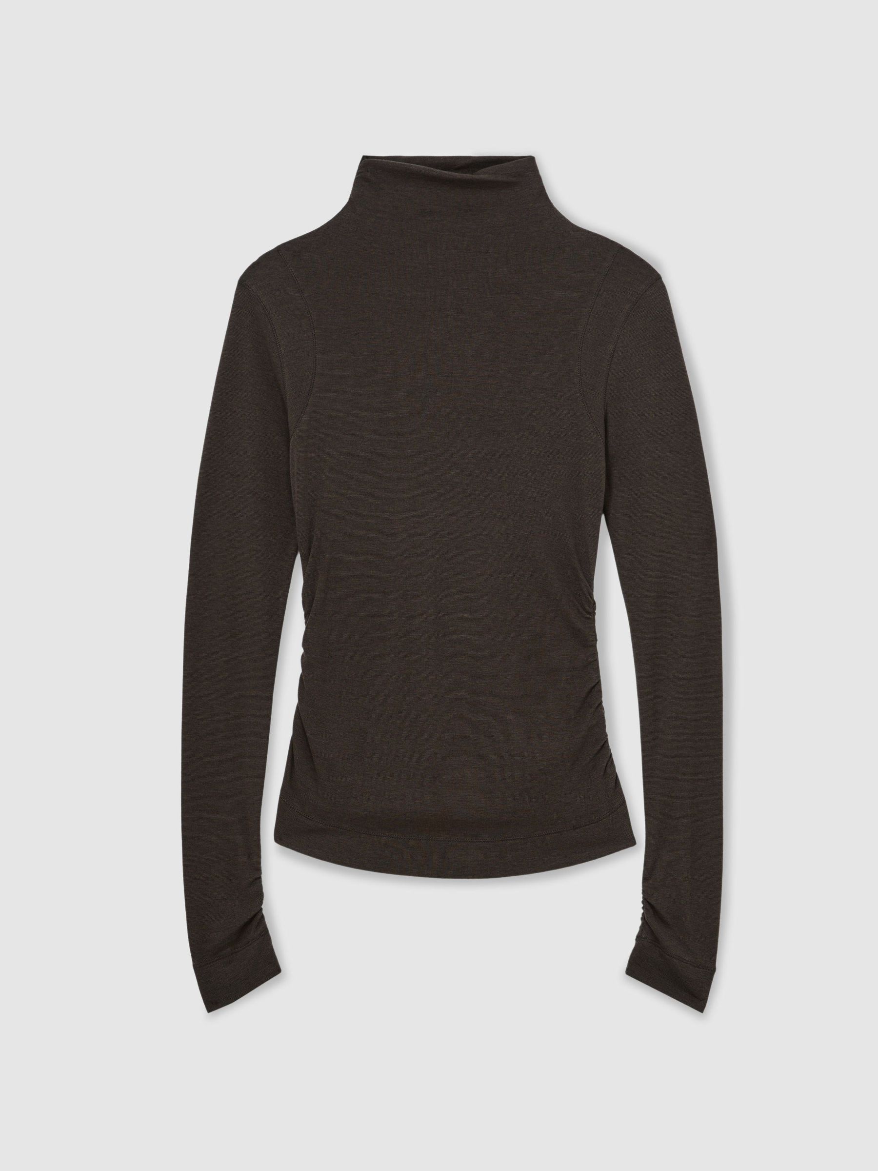Lyocell-Wool Ruched Mock-Neck Top in Chocolate Brown - Image 2 of 6
