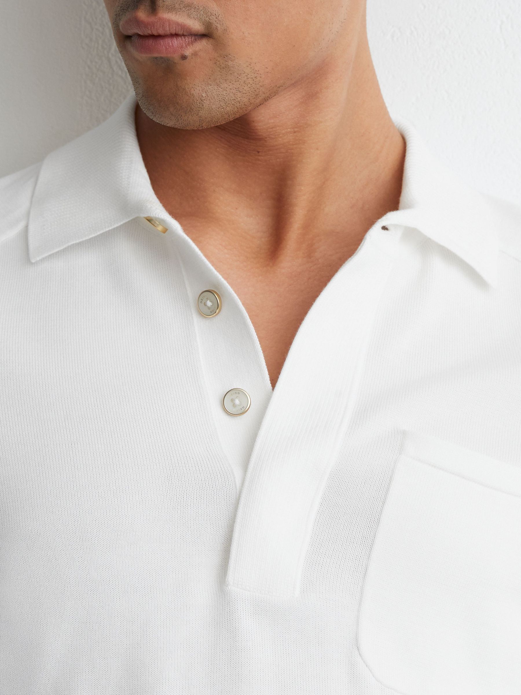 Cotton Knit Concealed-Placket Polo in White - Image 3 of 6