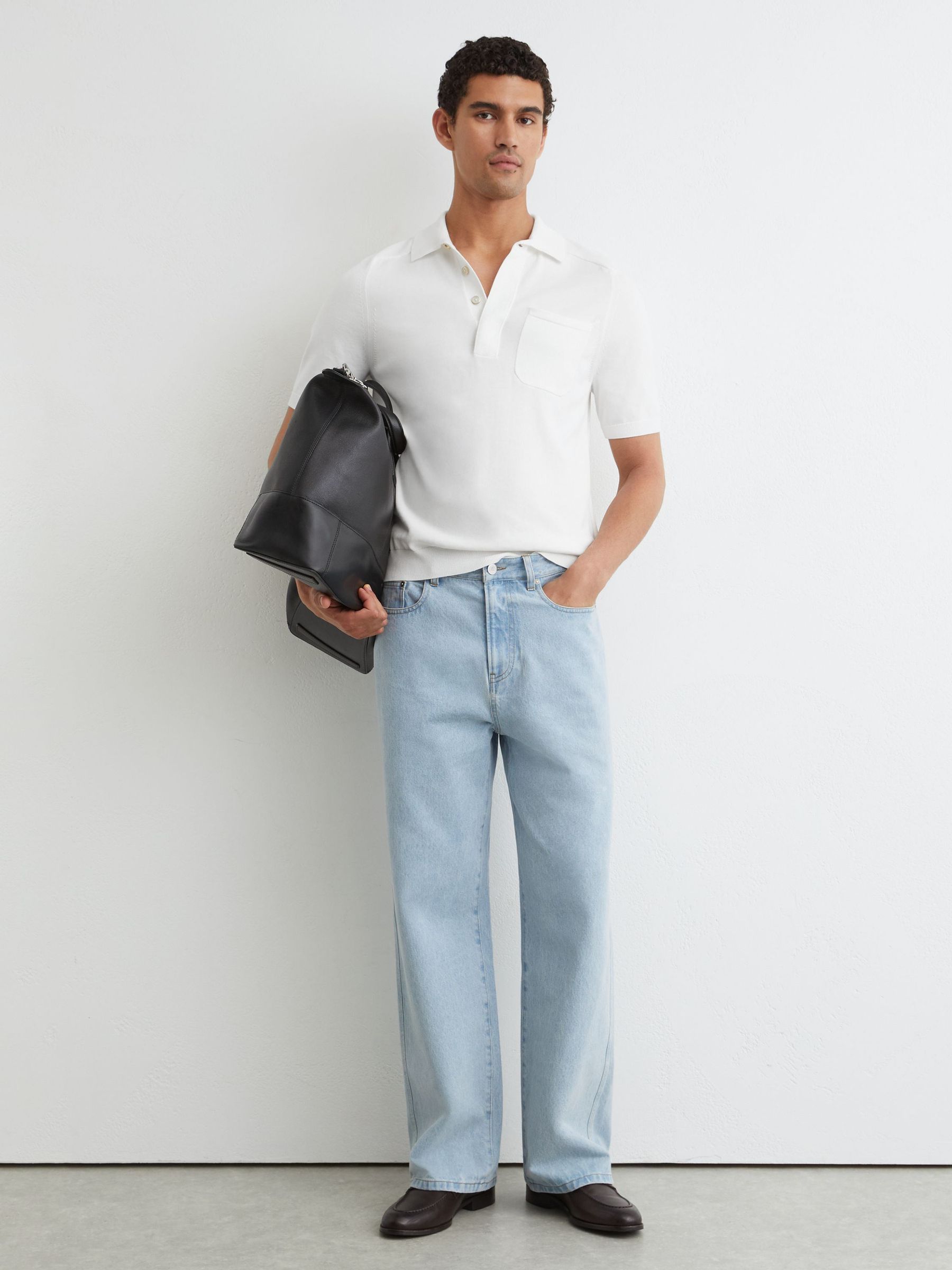 Cotton Knit Concealed-Placket Polo in White - Image 4 of 6