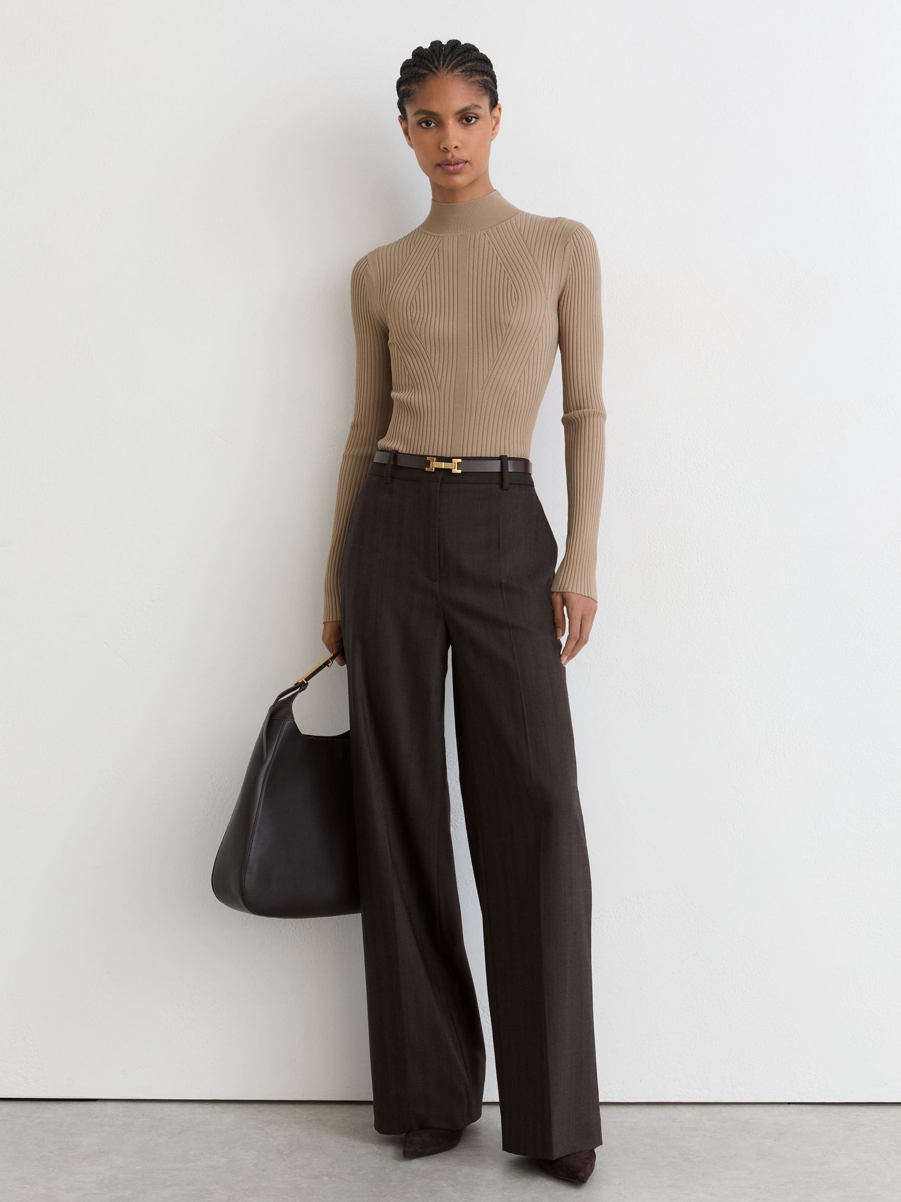 Rib-Knit Mock-Neck Jumper in Neutral - Image 3 of 6