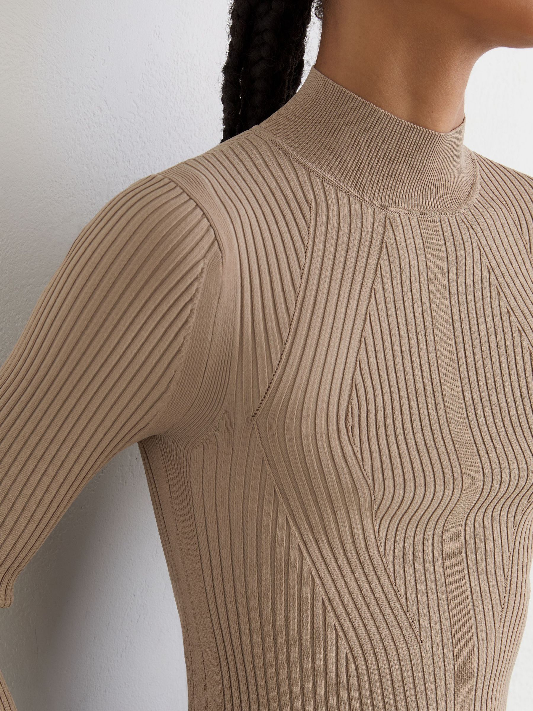 Rib-Knit Mock-Neck Jumper in Neutral - Image 4 of 6