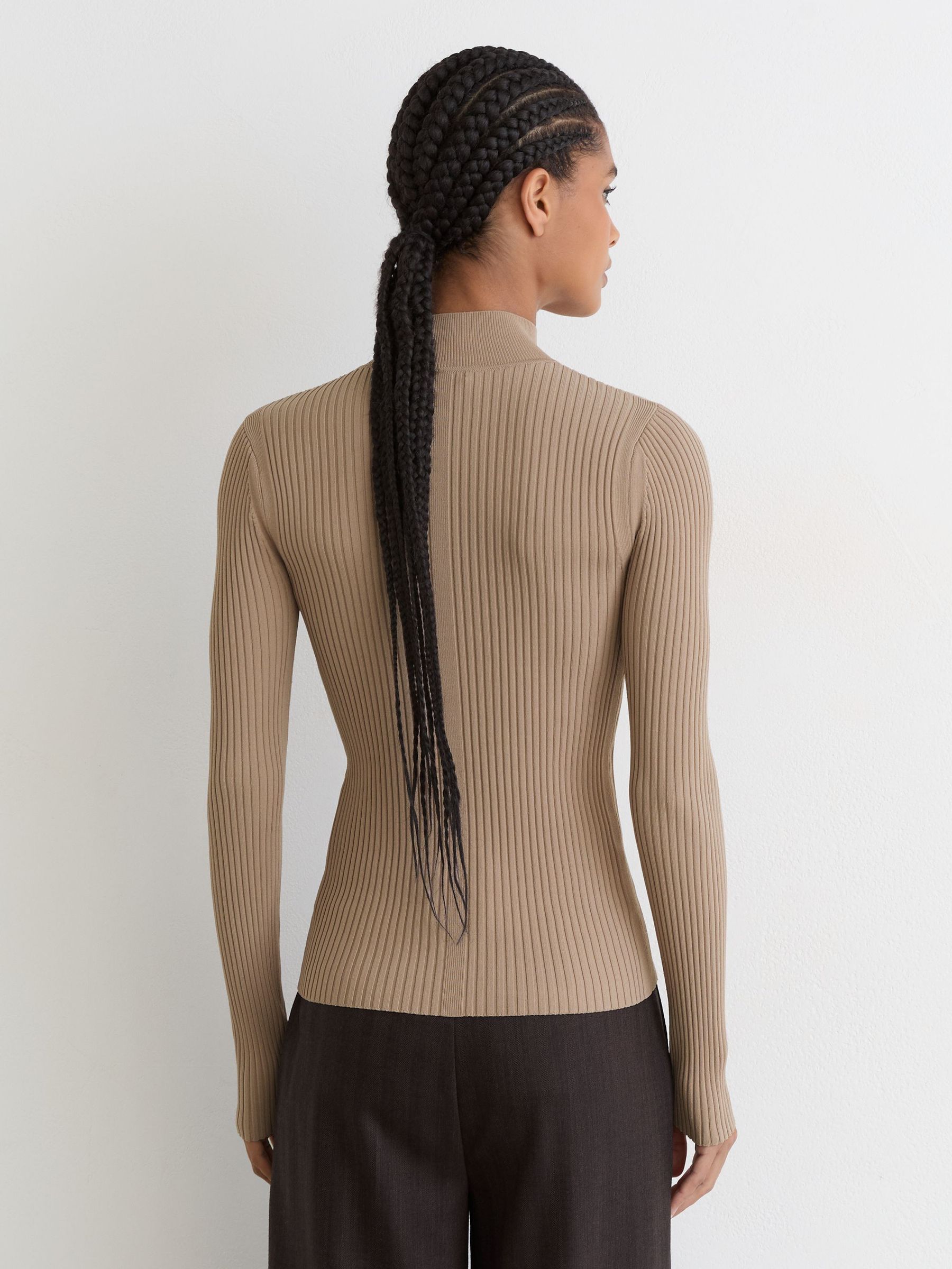Rib-Knit Mock-Neck Jumper in Neutral - Image 5 of 6
