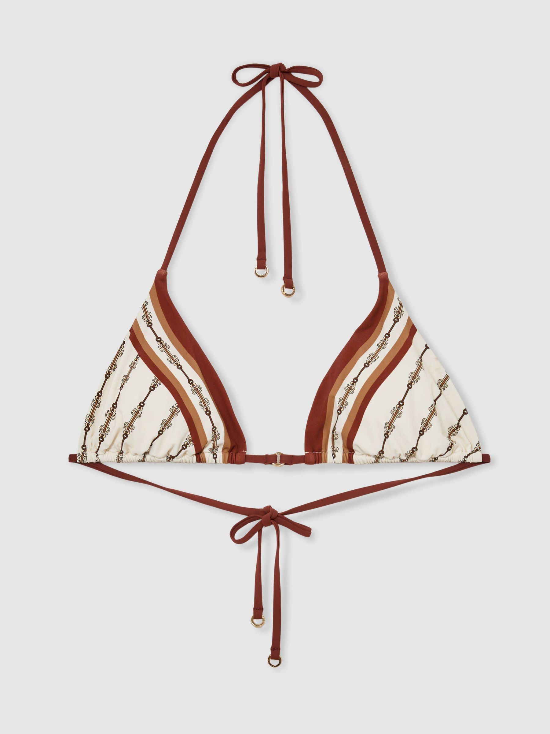 Chain-Print Triangle Bikini Top in Ivory - Image 2 of 6