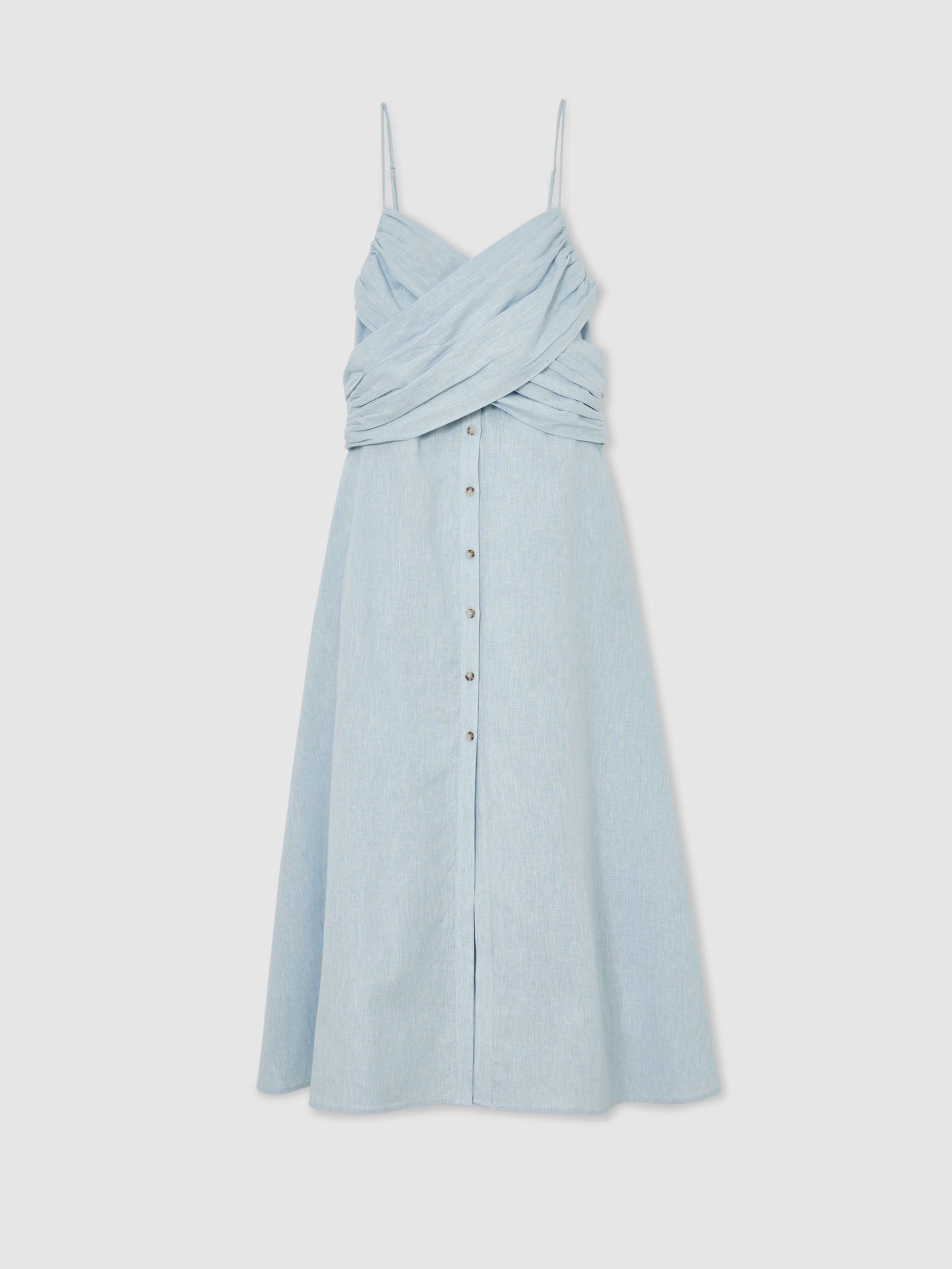 Linen-Cotton Draped Midi Beach Dress in Pale Blue - Image 2 de 6 Linen-Cotton Draped Midi Beach Dress in Pale Blue - Image 2 de 6