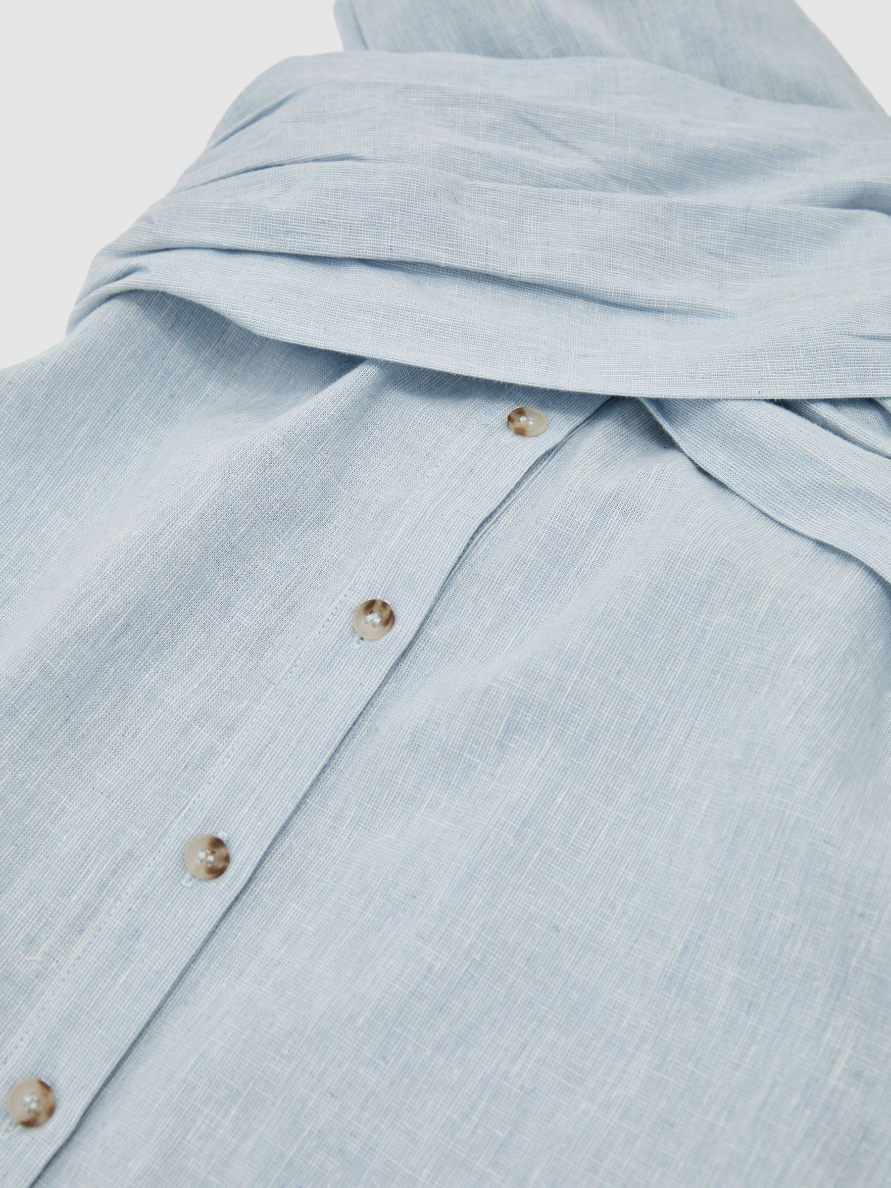 Linen-Cotton Draped Midi Beach Dress in Pale Blue - Image 6 de 6