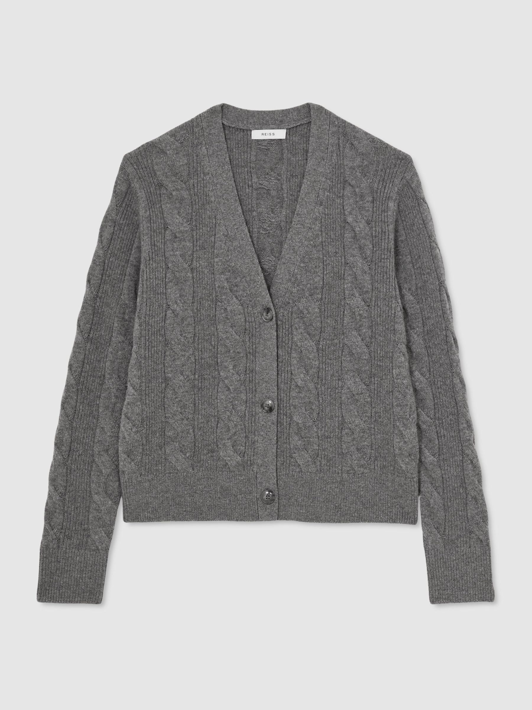 Wool-Cashmere Cable-Knit Cardigan in Charcoal Grey - Billede 2 af 6