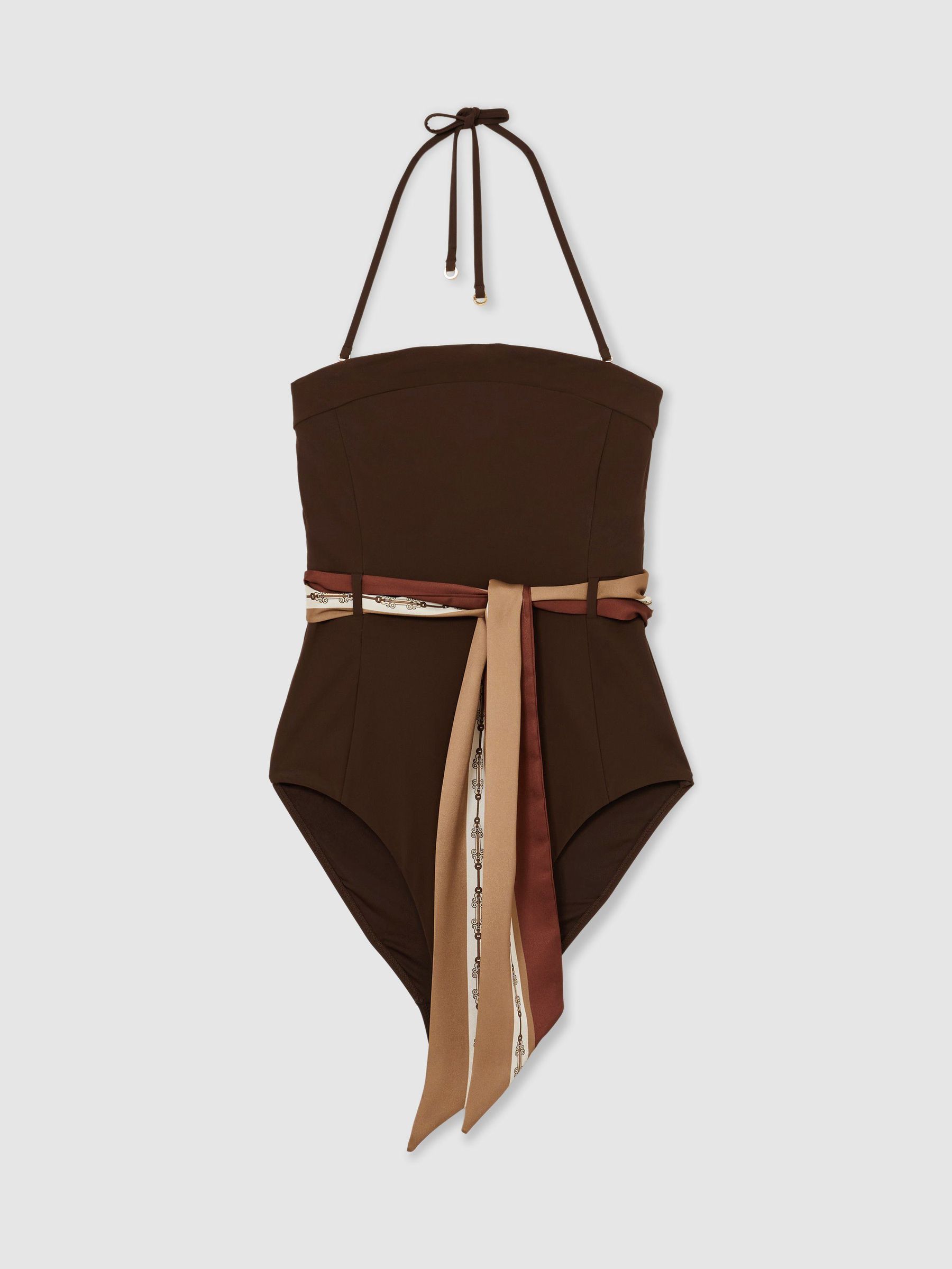Bandeau Scarf-Tie Swimsuit in Chocolate Brown - Image 2 of 7 Bandeau Scarf-Tie Swimsuit in Chocolate Brown - Image 2 of 7