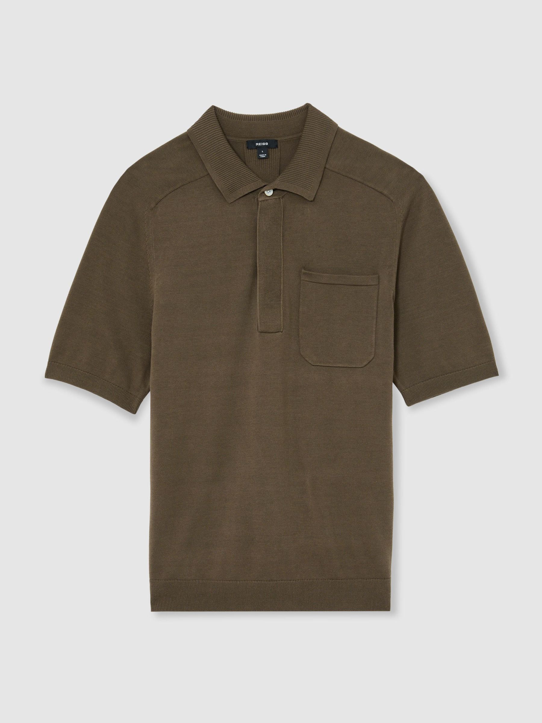 Cotton Knit Concealed-Placket Polo in Taupe Brown - Image 2 of 6