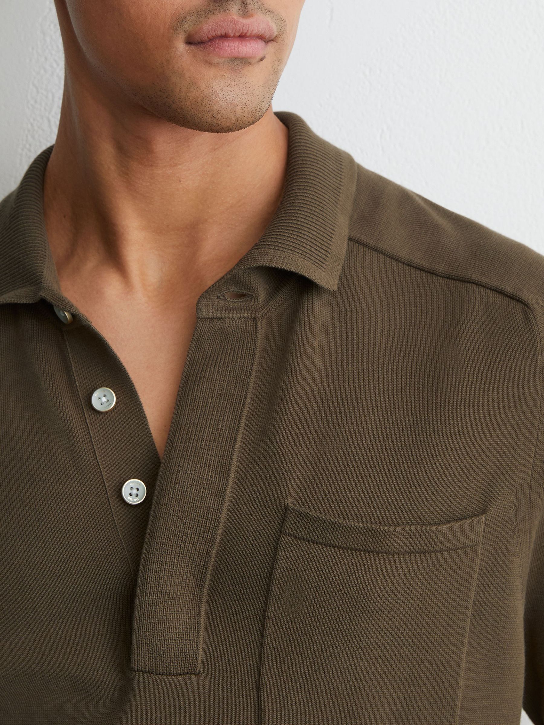 Cotton Knit Concealed-Placket Polo in Taupe Brown - Image 3 of 6