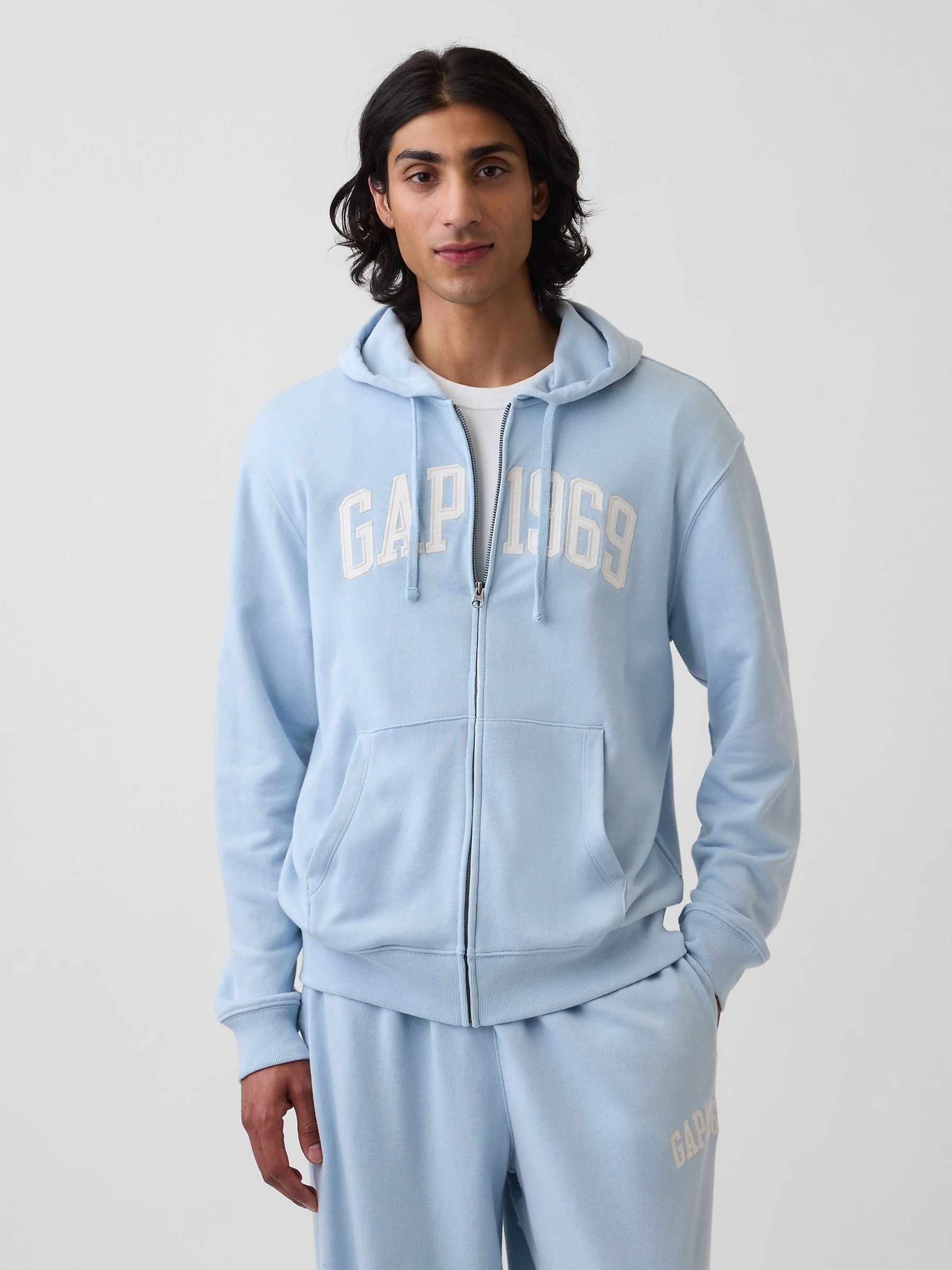 Blue French Terry Relaxed Gap 1969 Logo Zip Hoodie - Image 1 of 4