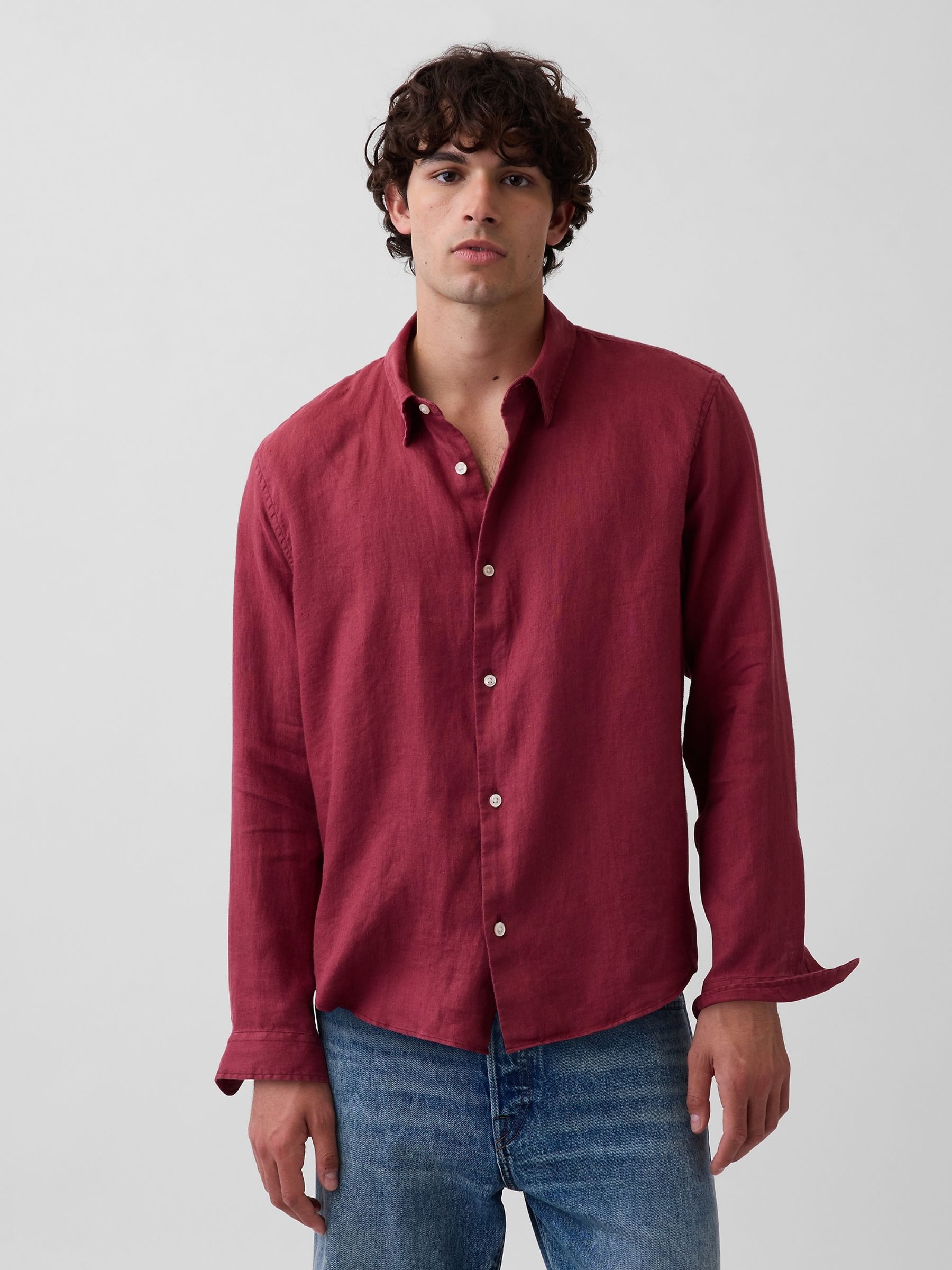 Red Linen Relaxed Shirt - Image 1 of 3