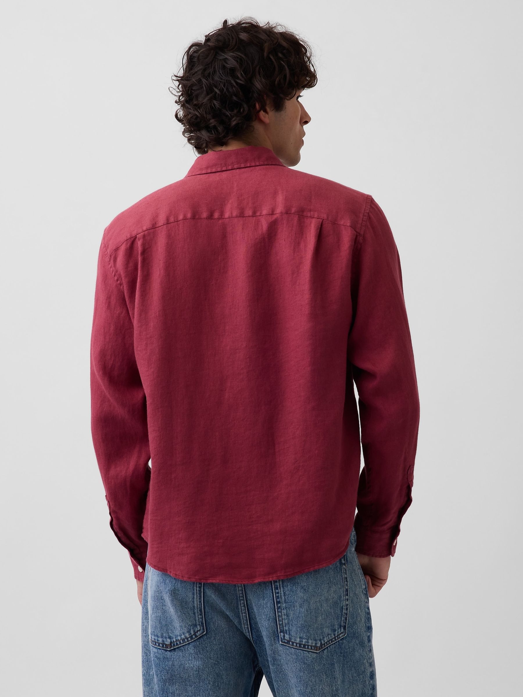 Red Linen Relaxed Shirt - Image 2 of 3