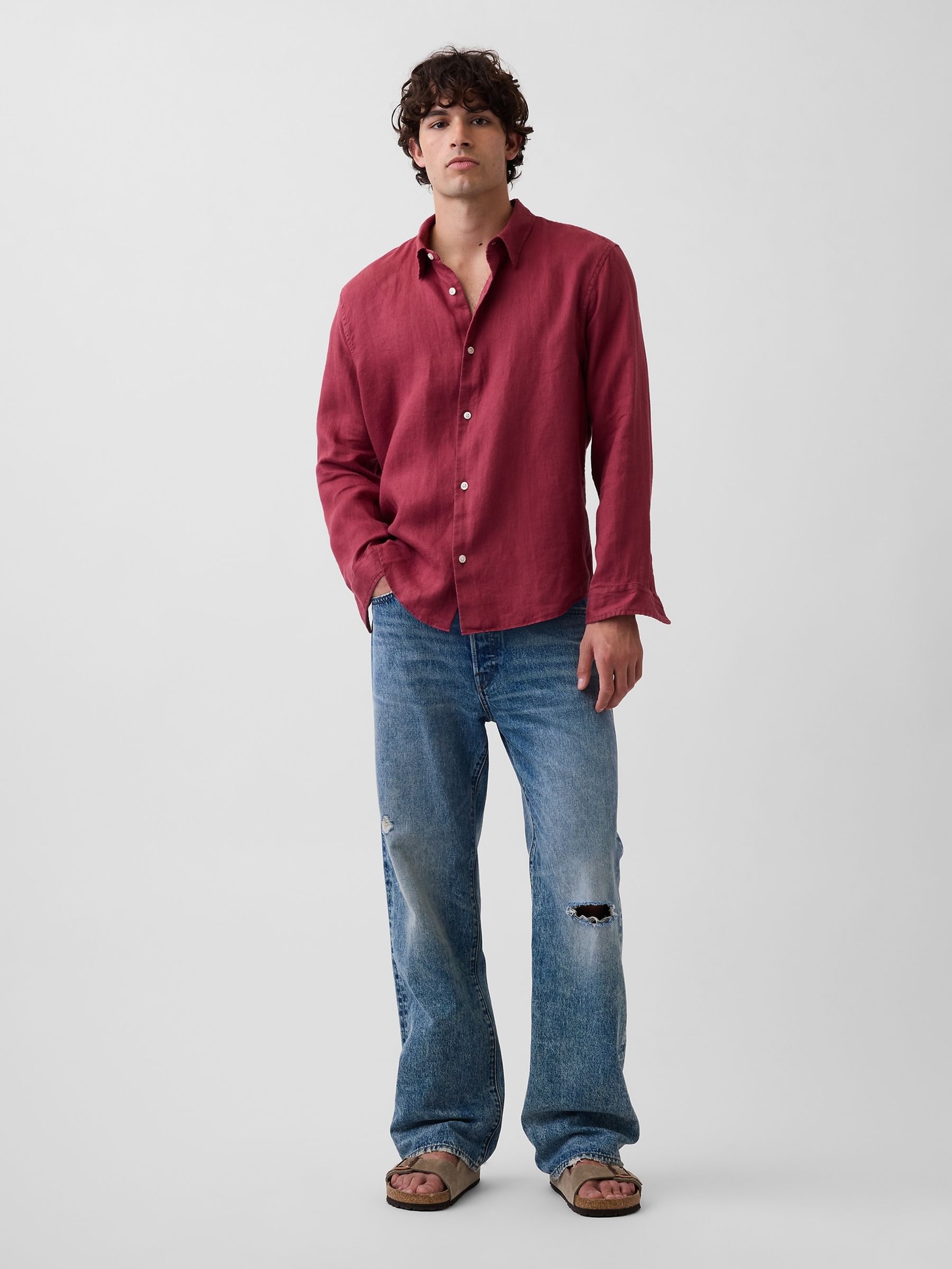 Red Linen Relaxed Shirt - Image 3 of 3