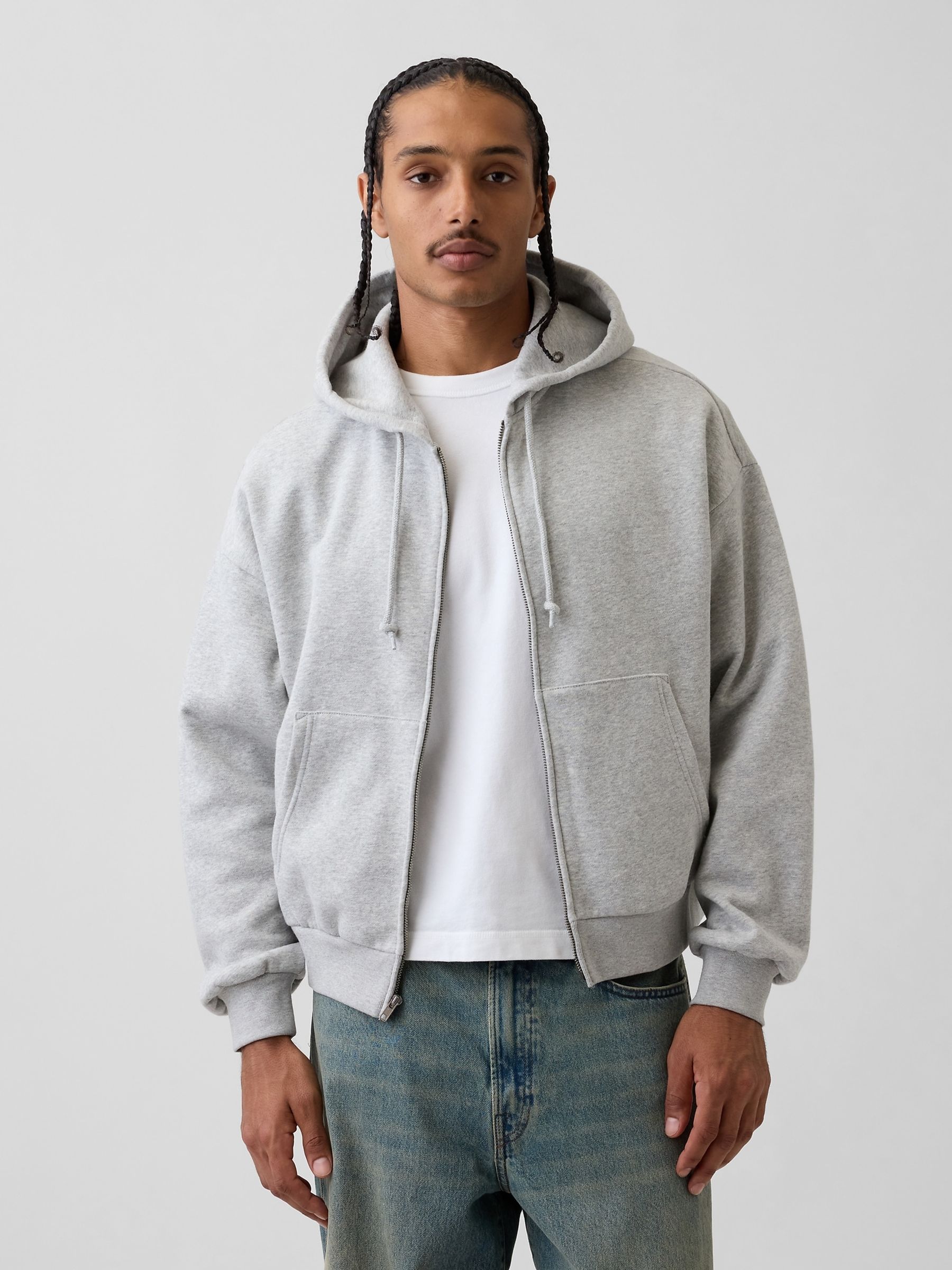 Grey VintageSoft Oversized Crop Zip Hoodie - Image 1 of 4