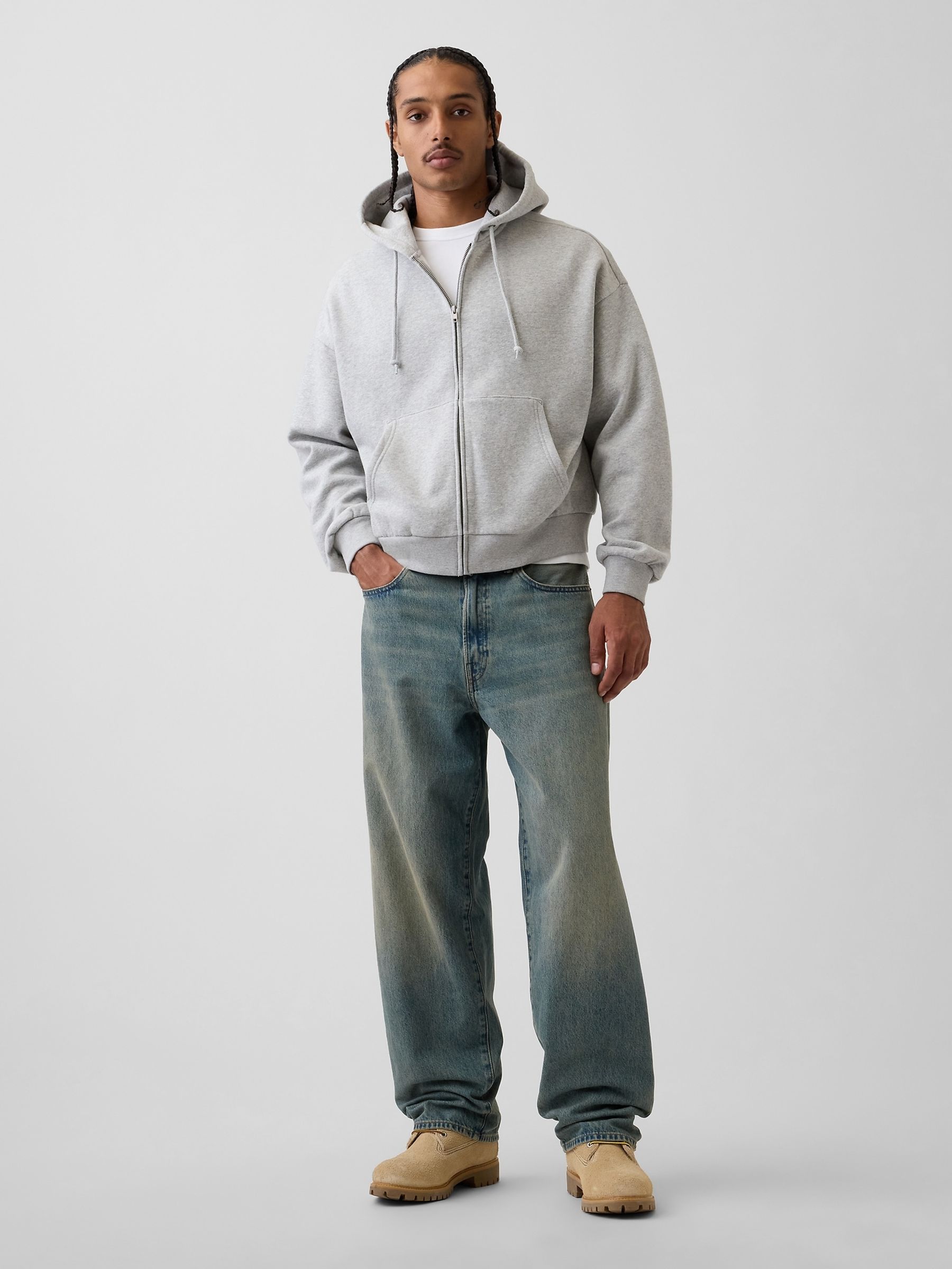 Grey VintageSoft Oversized Crop Zip Hoodie - Image 3 of 4