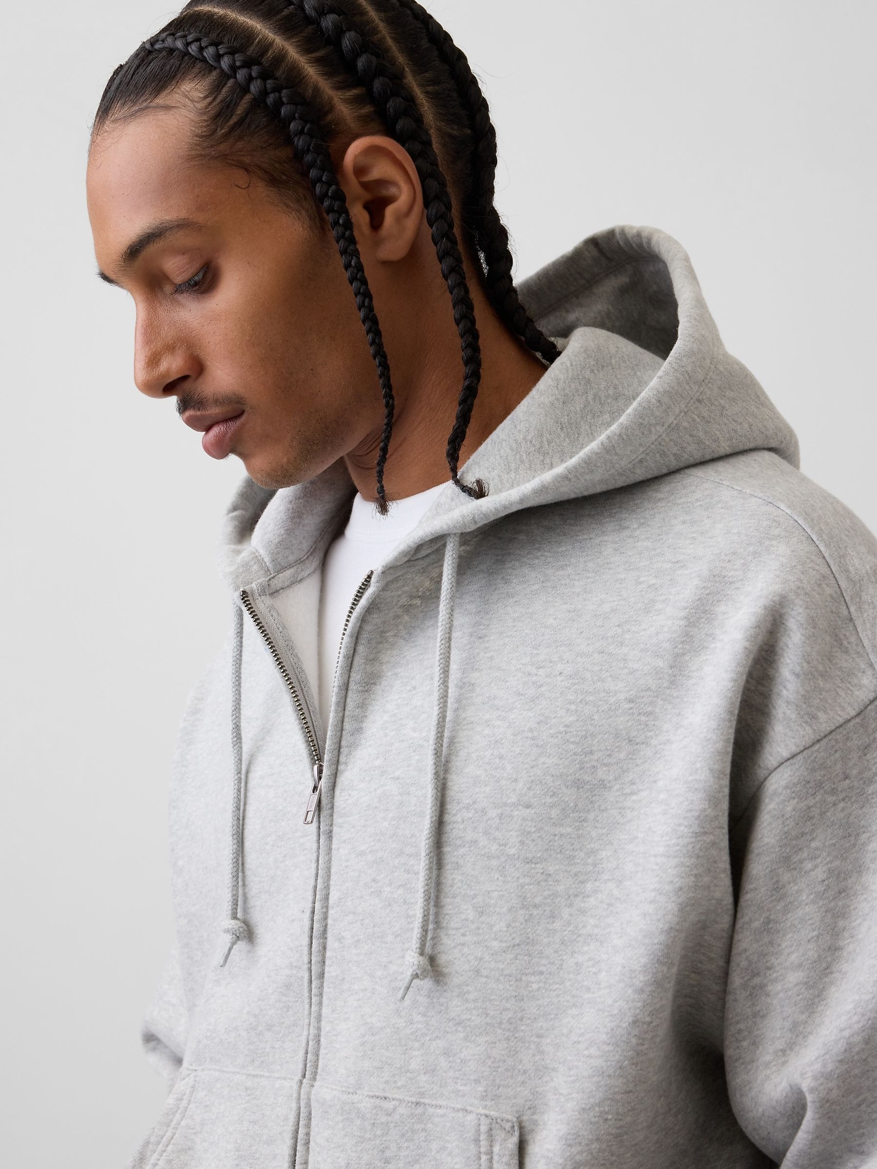 Grey VintageSoft Oversized Crop Zip Hoodie - Image 4 of 4