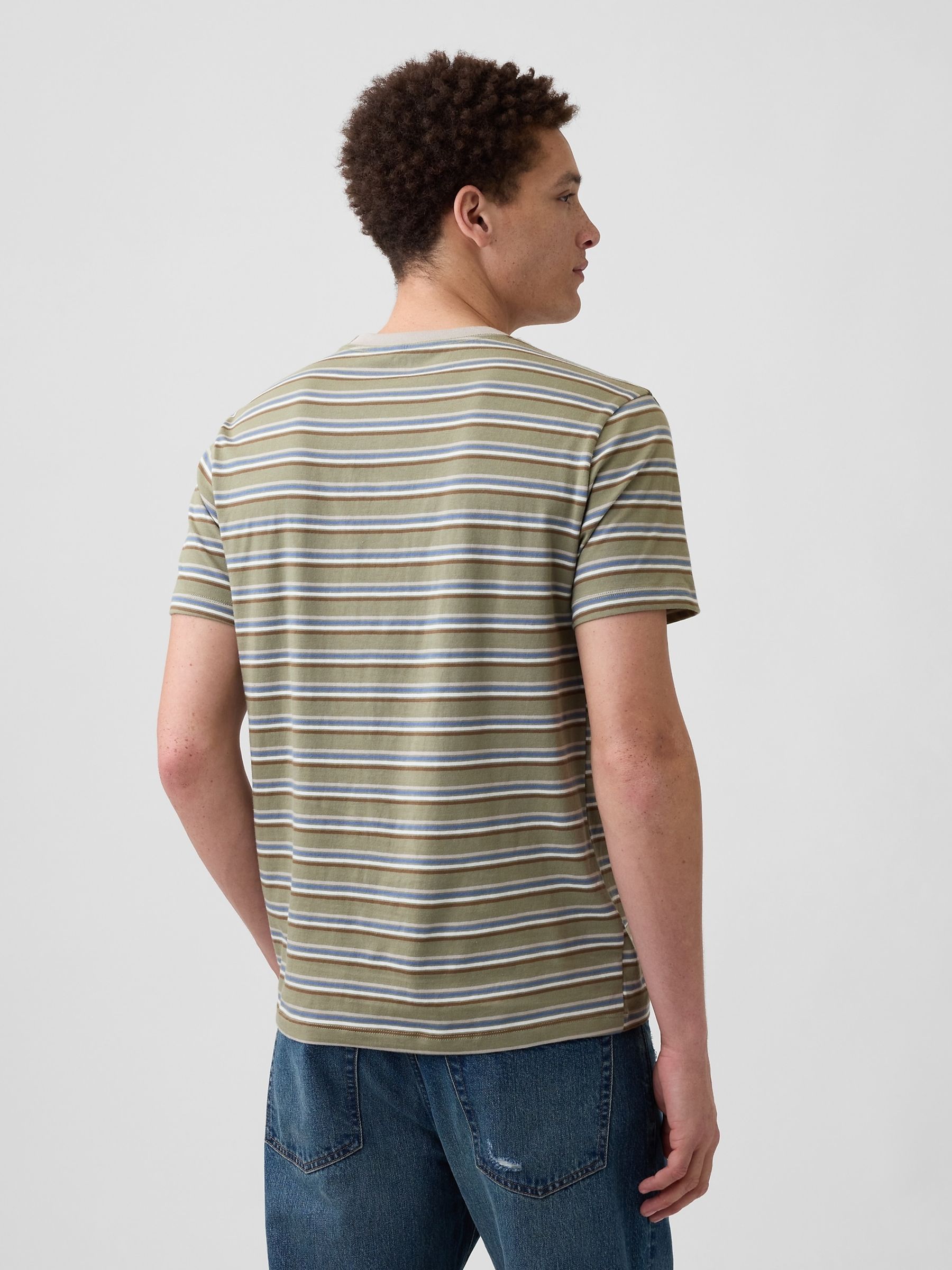Khaki Green Everyday Soft Stripe Short Sleeve T-Shirt - Image 2 of 5 Khaki Green Everyday Soft Stripe Short Sleeve T-Shirt - Image 2 of 5