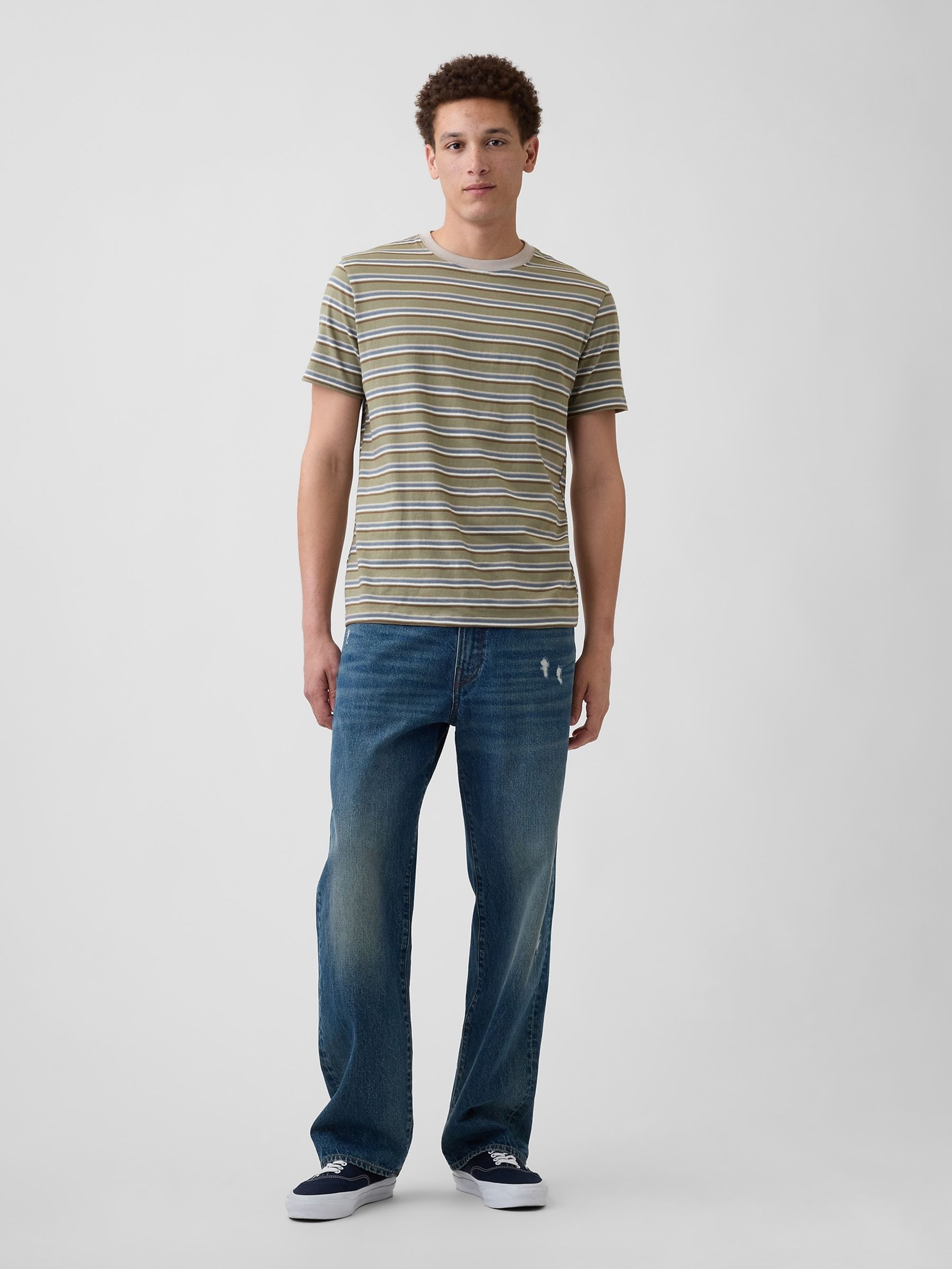 Khaki Green Everyday Soft Stripe Short Sleeve T-Shirt - Image 3 of 5
