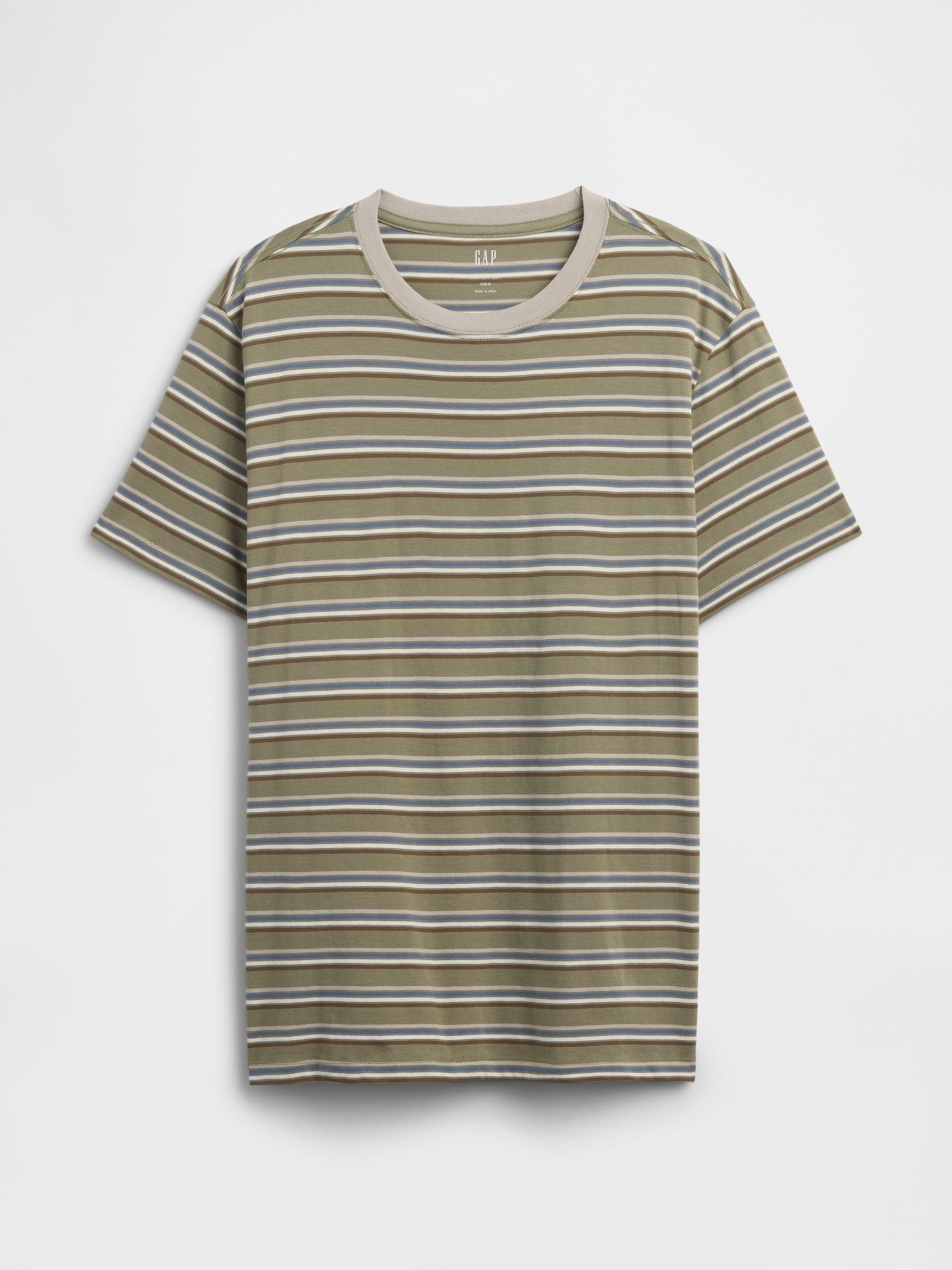 Khaki Green Everyday Soft Stripe Short Sleeve T-Shirt - Image 4 of 5