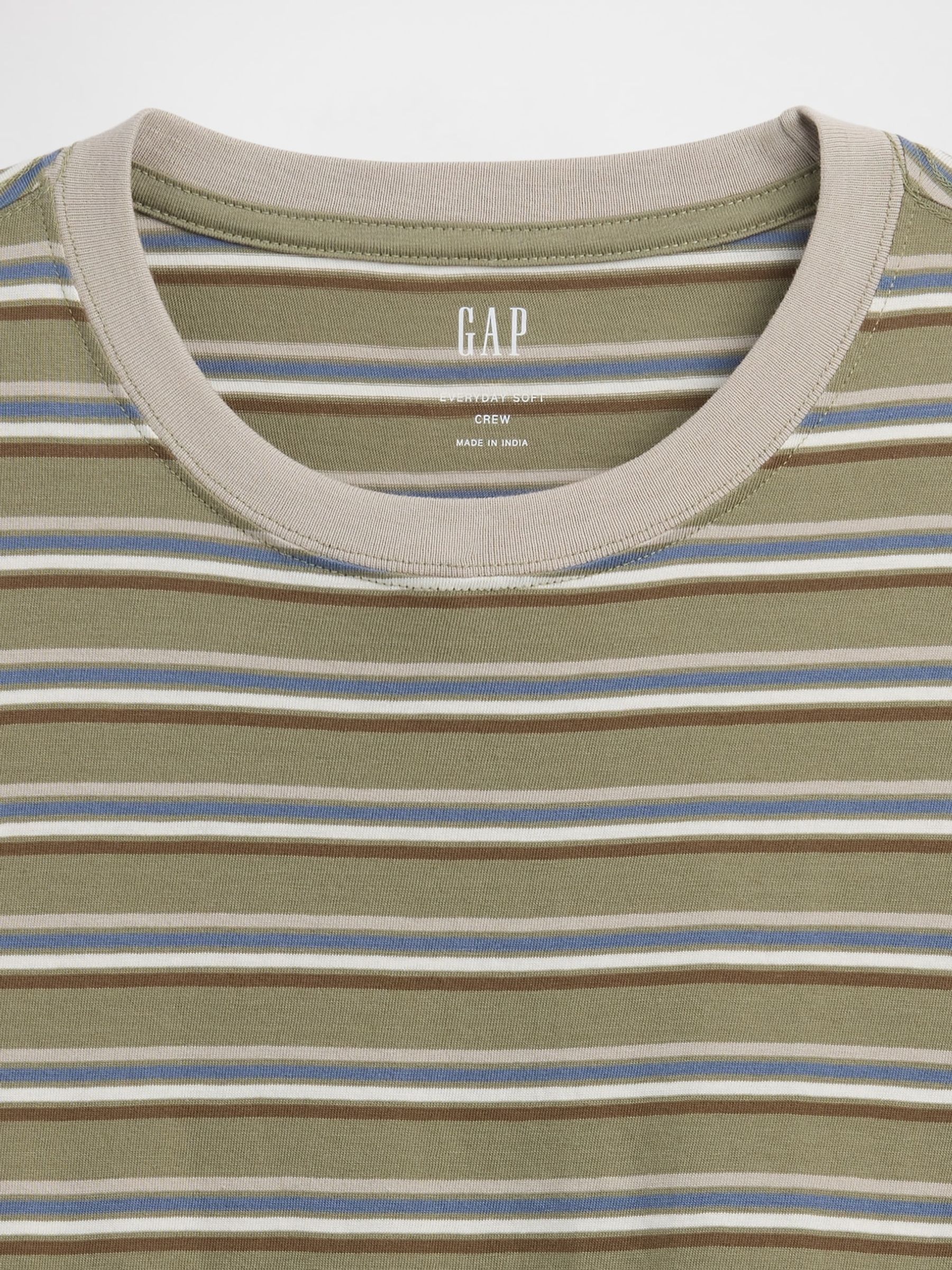Khaki Green Everyday Soft Stripe Short Sleeve T-Shirt - Image 5 of 5