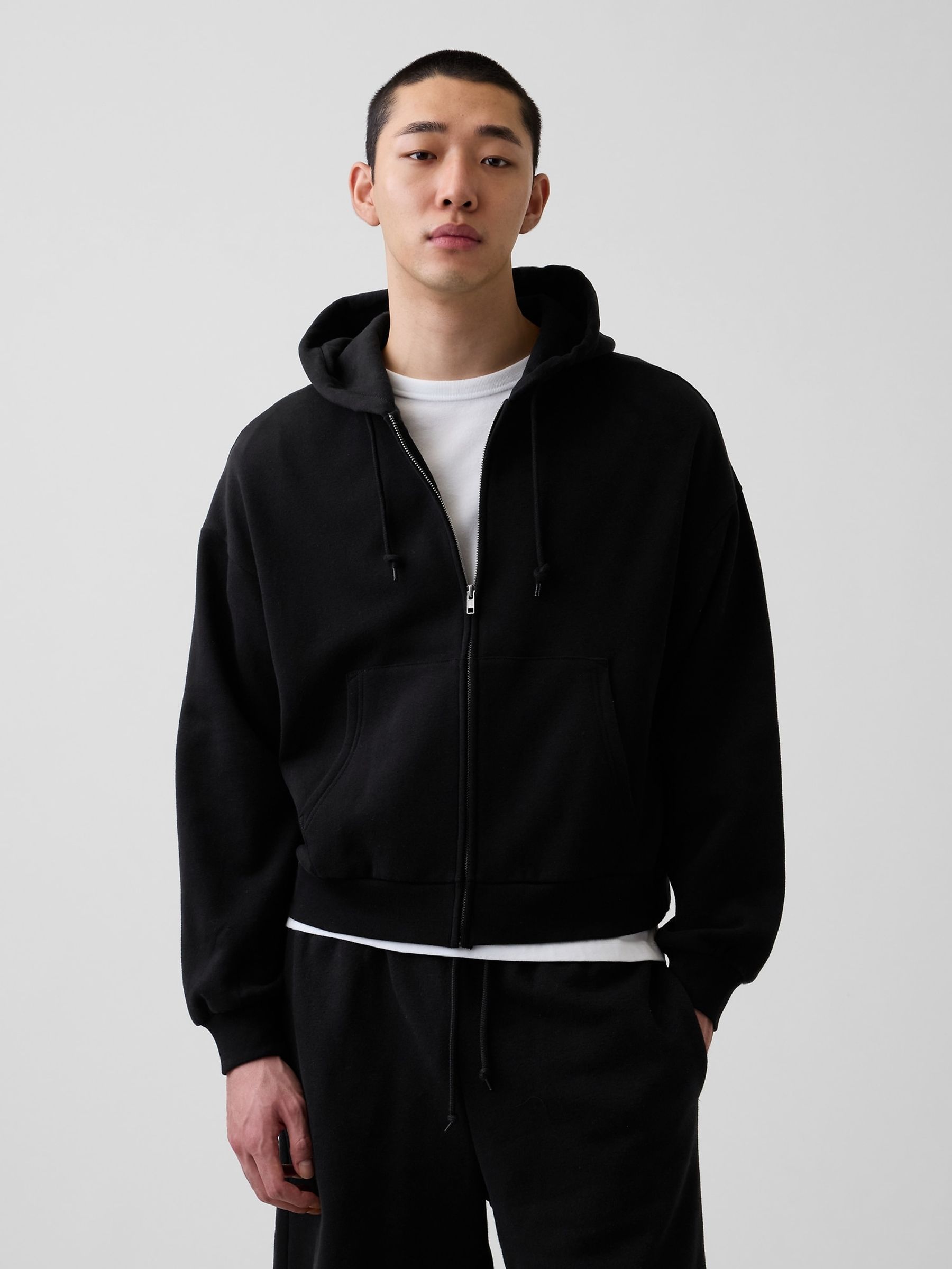 Black VintageSoft Oversized Crop Zip Hoodie - Image 1 of 5