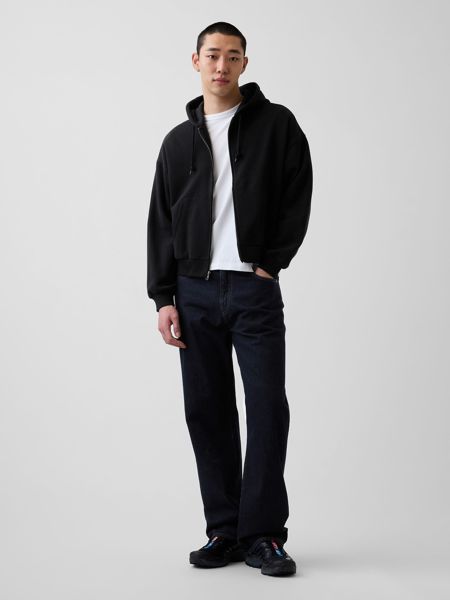 Black VintageSoft Oversized Crop Zip Hoodie - Image 4 of 5