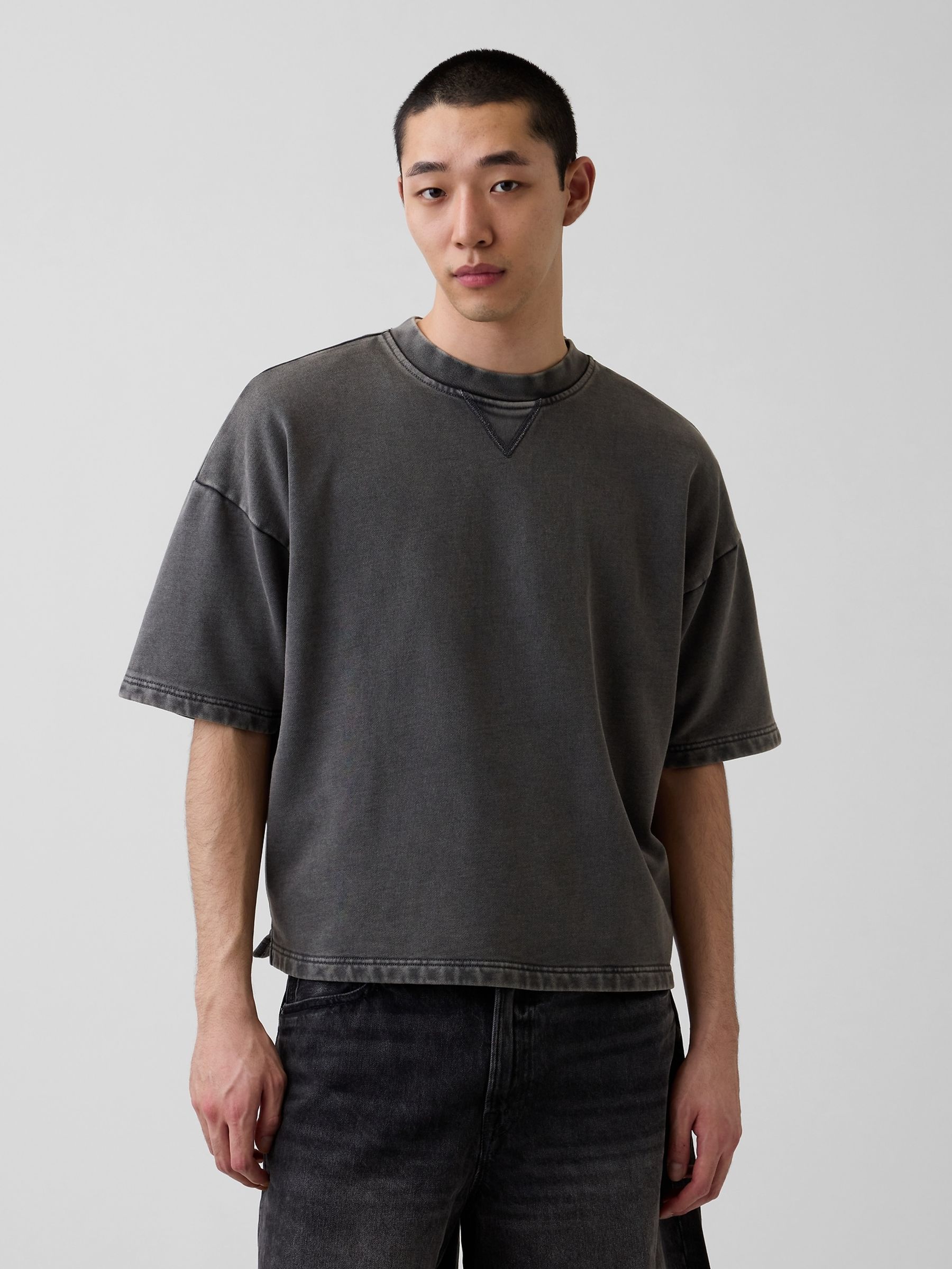 Black Heavyweight French Terry Oversized Short Sleeve Sweatshirt - Image 1 of 4