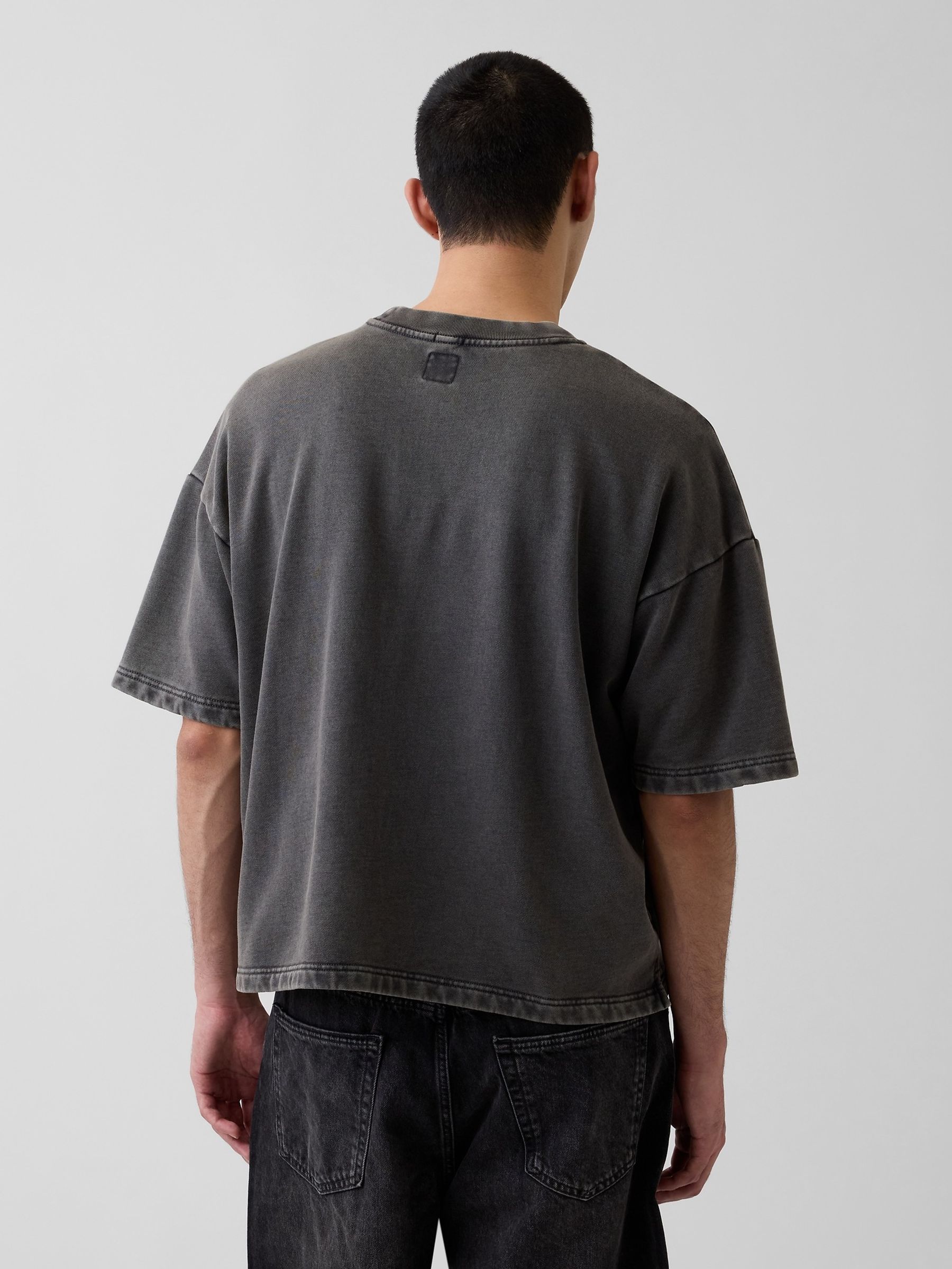 Black Heavyweight French Terry Oversized Short Sleeve Sweatshirt - Image 2 of 4